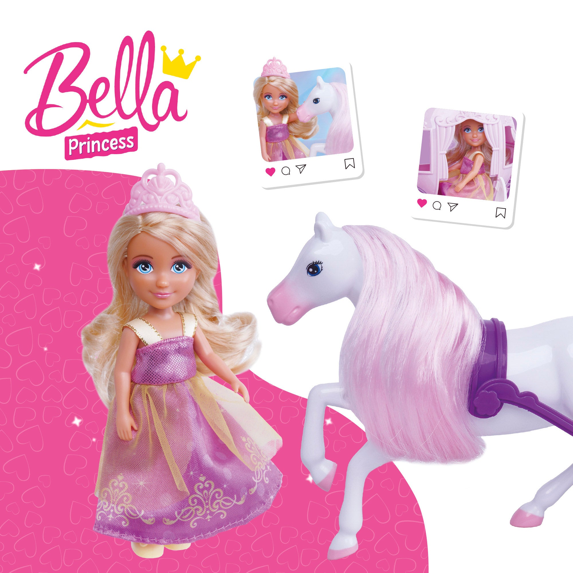 Boneca Bela Princesa de 15cm com Carruagem