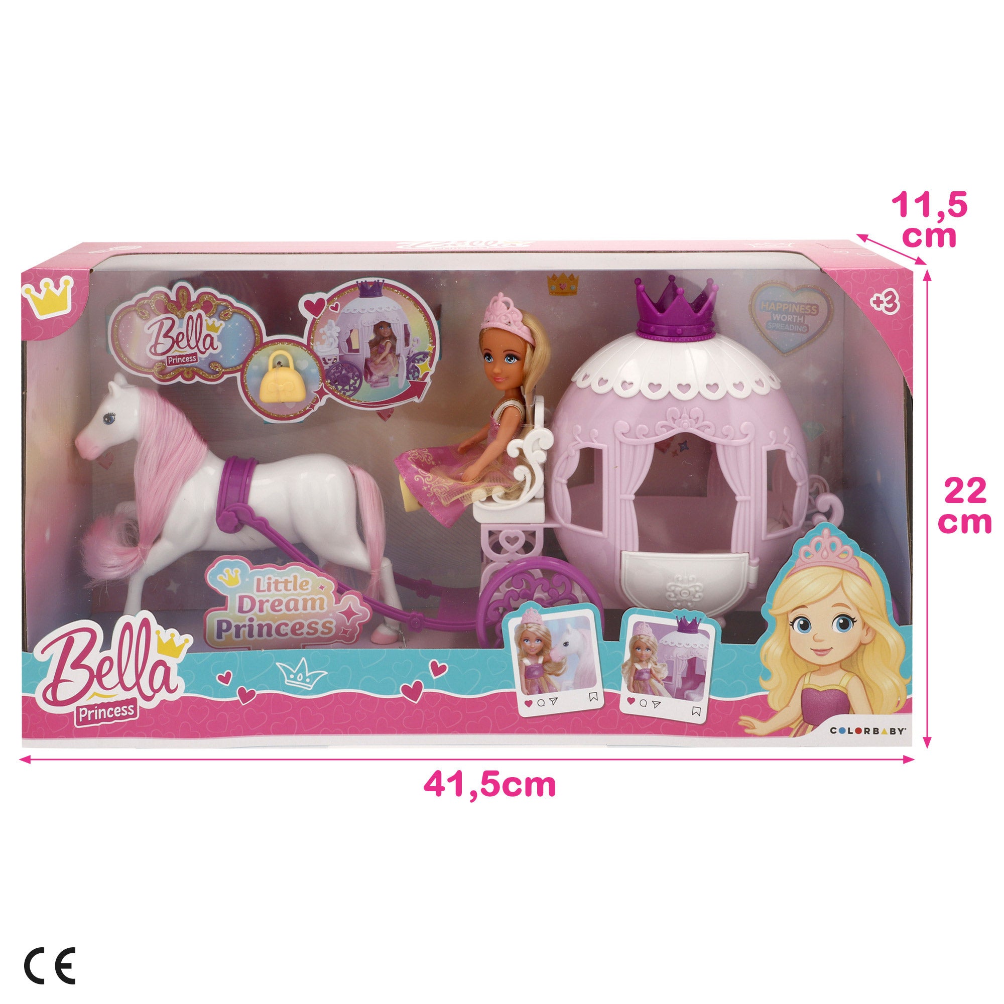 Boneca Bela Princesa de 15cm com Carruagem
