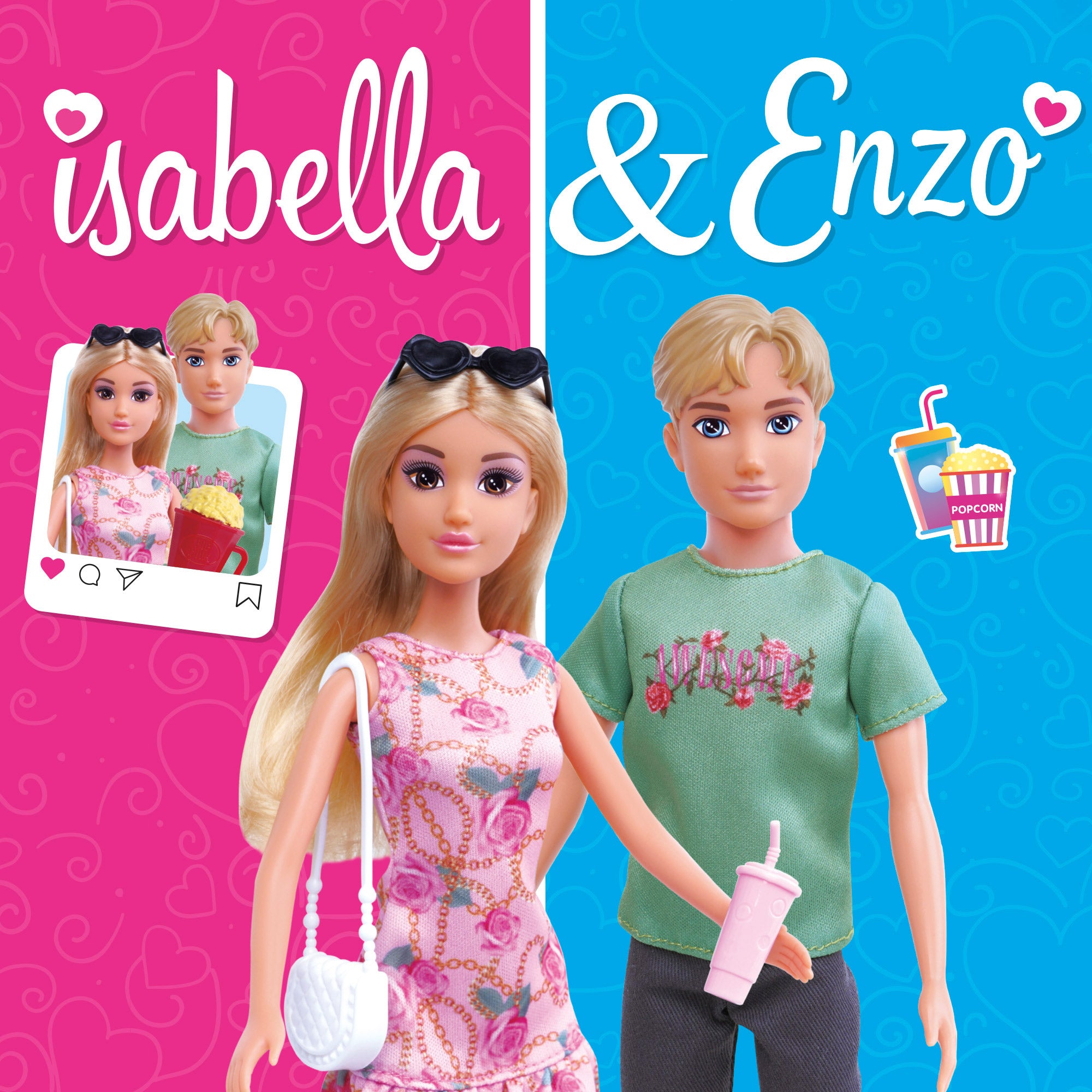 Conjunto de 2 bonecos articulados de 30 cm, Enzo e Isabella.