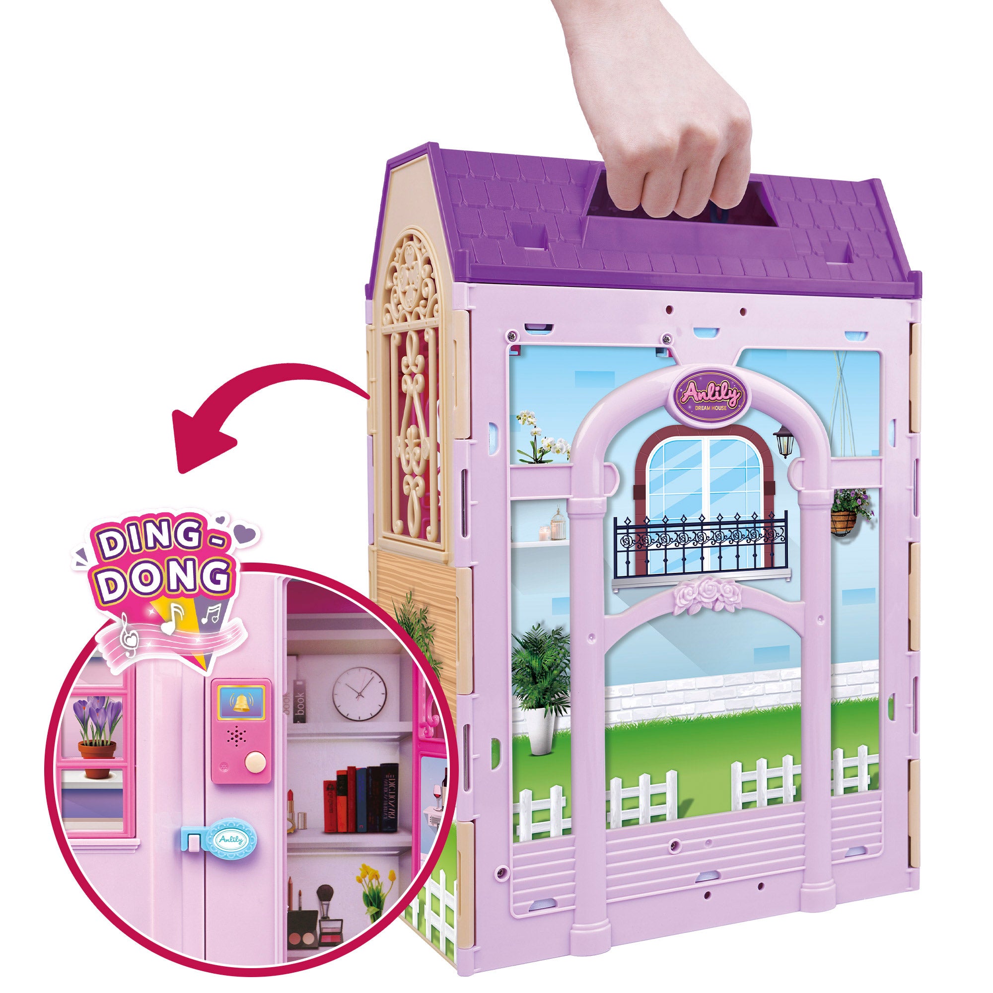 Casa de bonecas Isabella com boneca de 30 cm e mais de 60 acessórios.