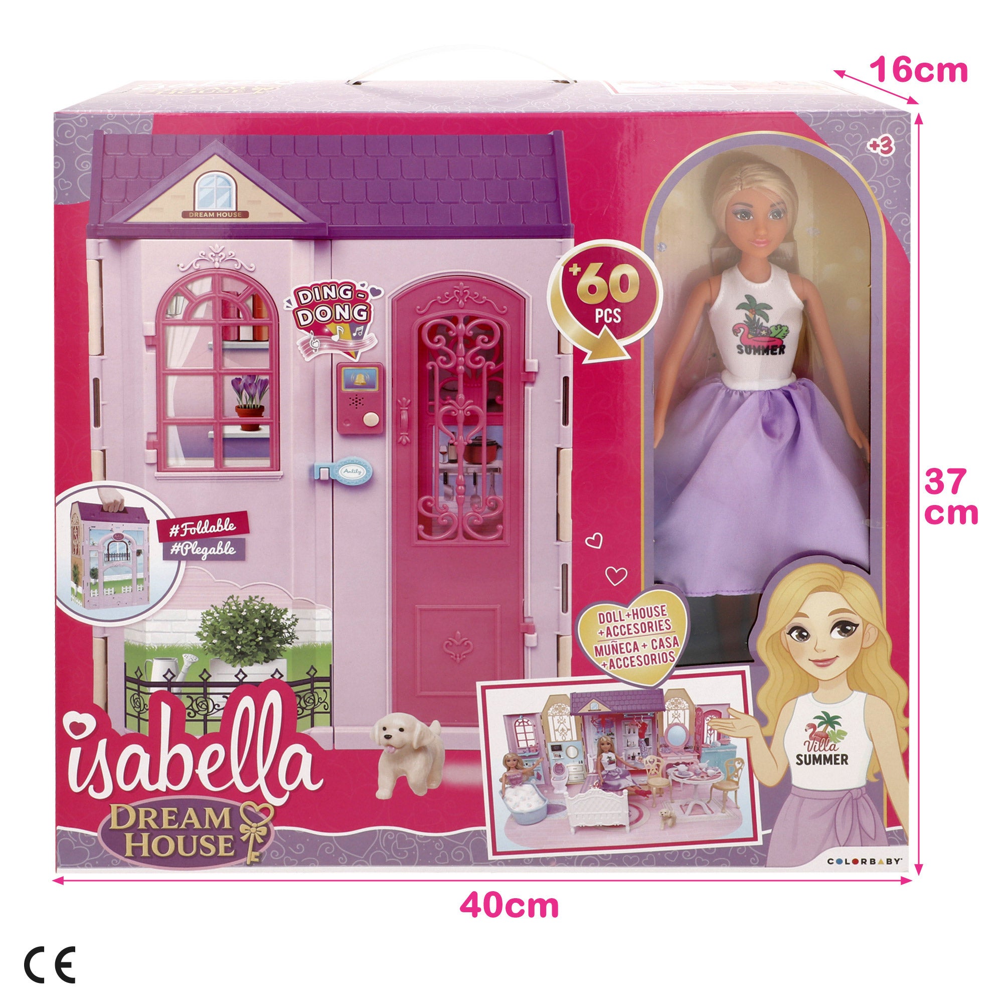 Casa de bonecas Isabella com boneca de 30 cm e mais de 60 acessórios.