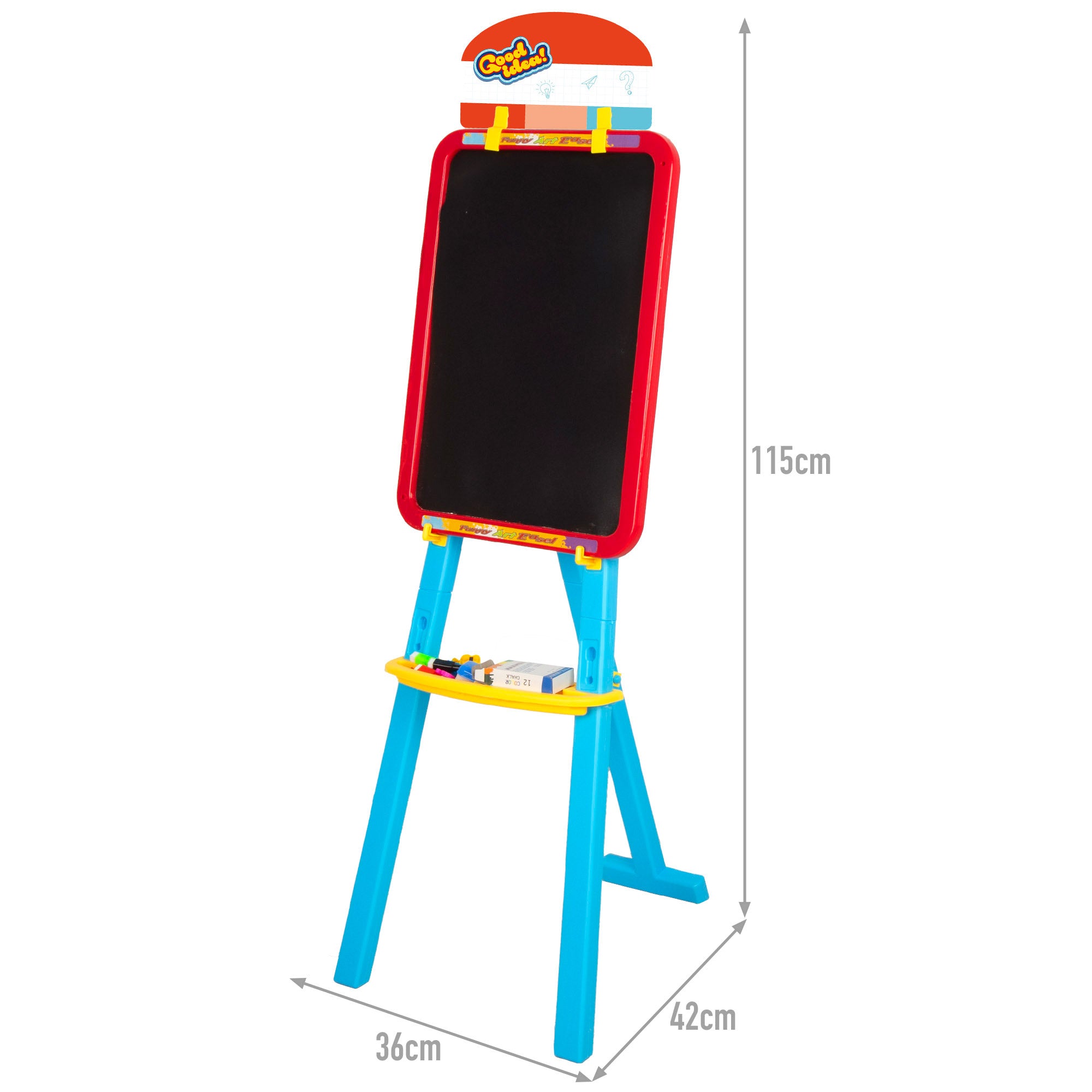 Quadro branco magnético de dupla face com cavalete ajustável e acessórios COLORBABY Boa ideia!