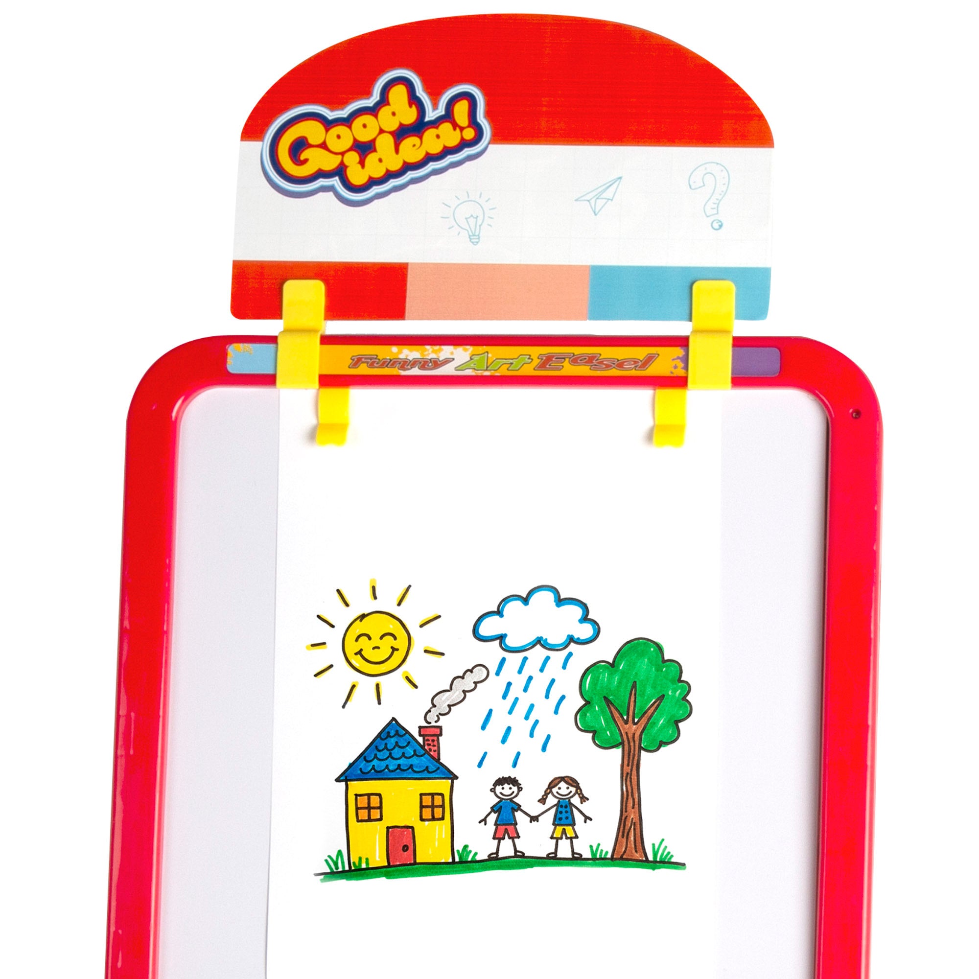 Quadro branco magnético de dupla face com cavalete ajustável e acessórios COLORBABY Boa ideia!