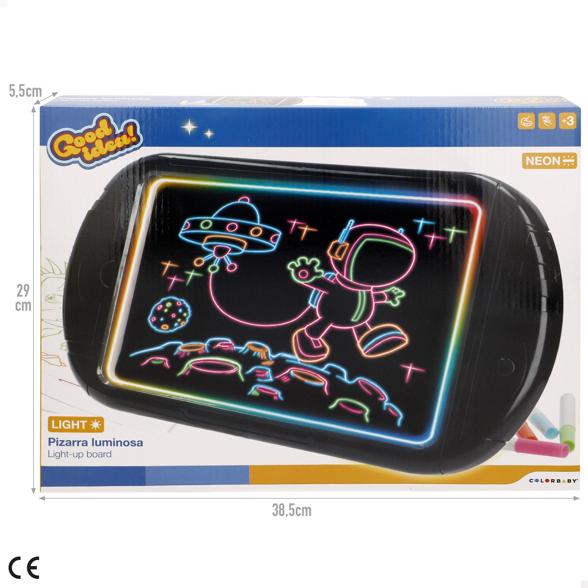 Tablet néon com desenhos e marcadores. Boa ideia!