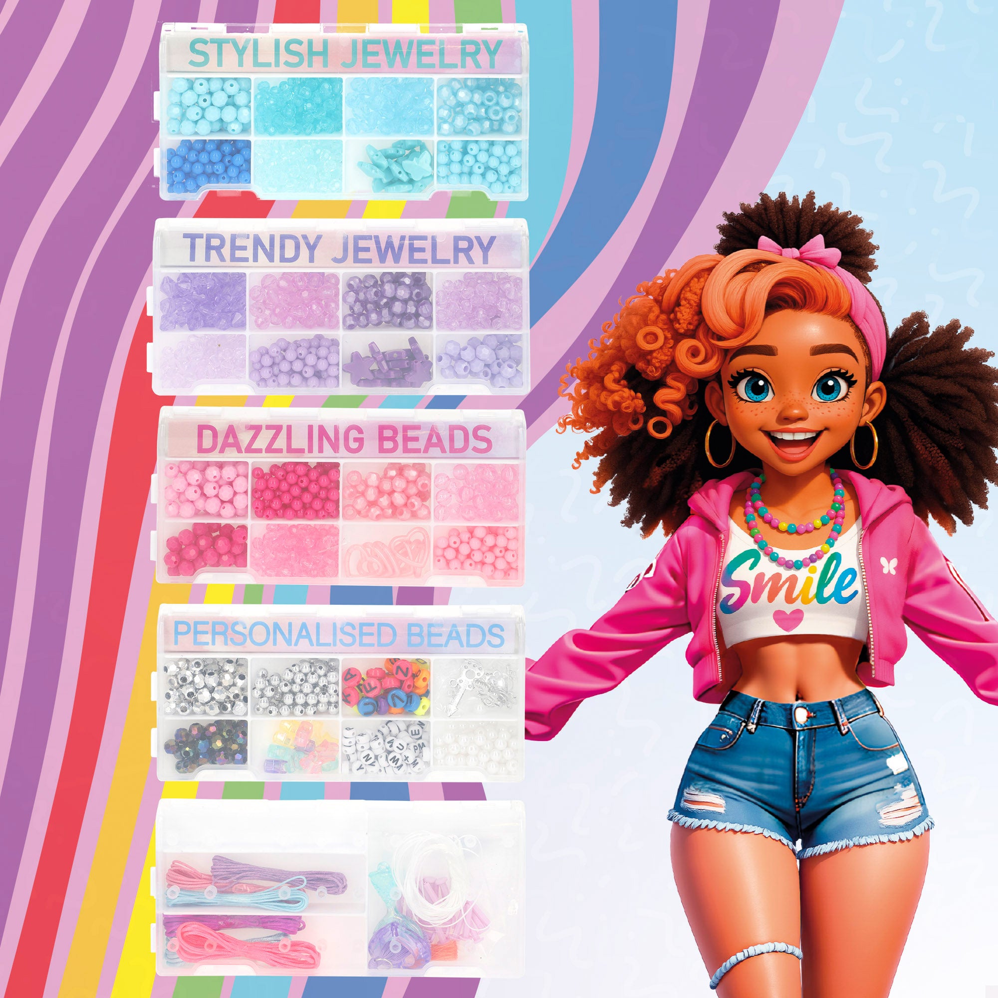 Conjunto de joias criativas Beauty Love com missangas coloridas e acessórios.