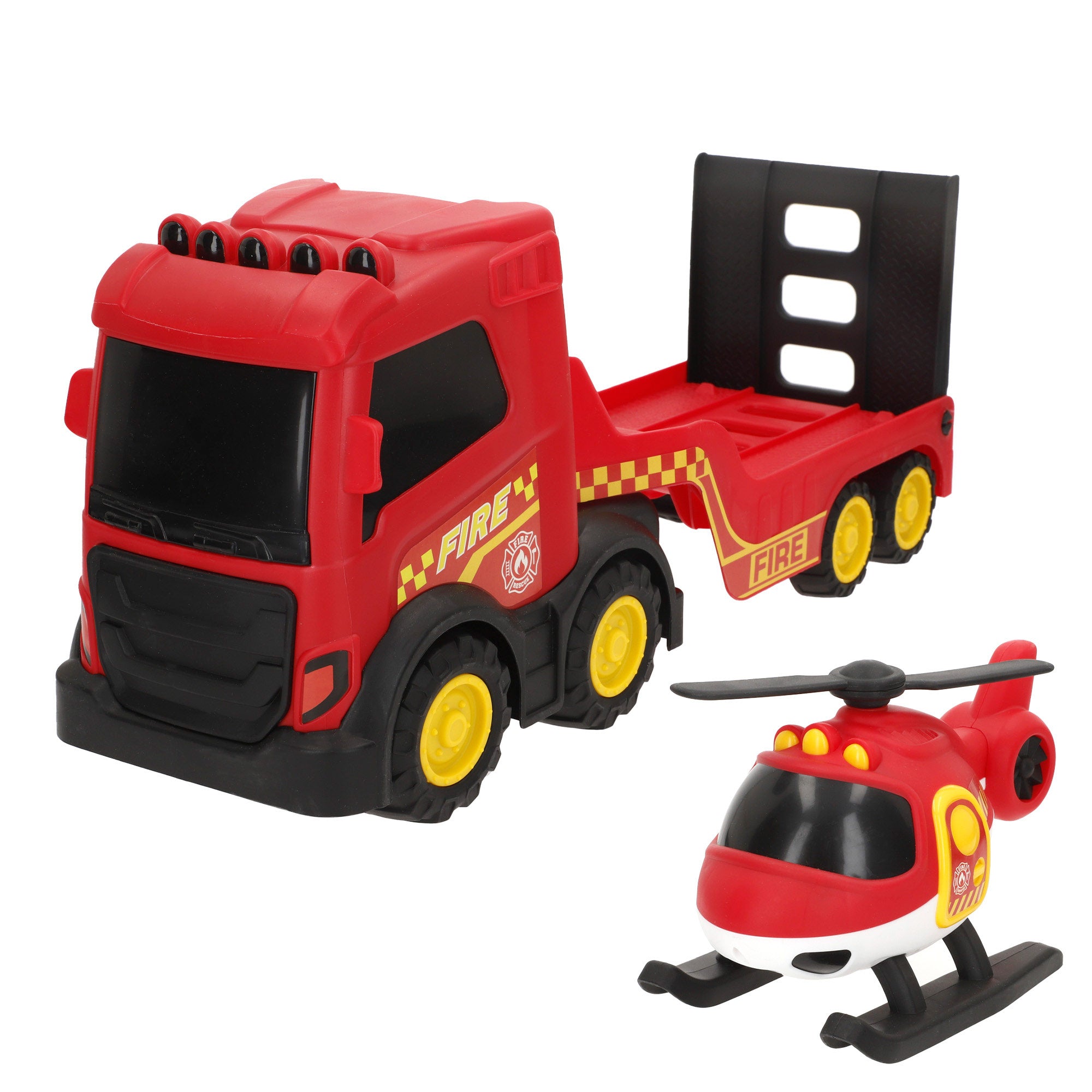 Camião de bombeiros de brinquedo Teamsterz com helicóptero