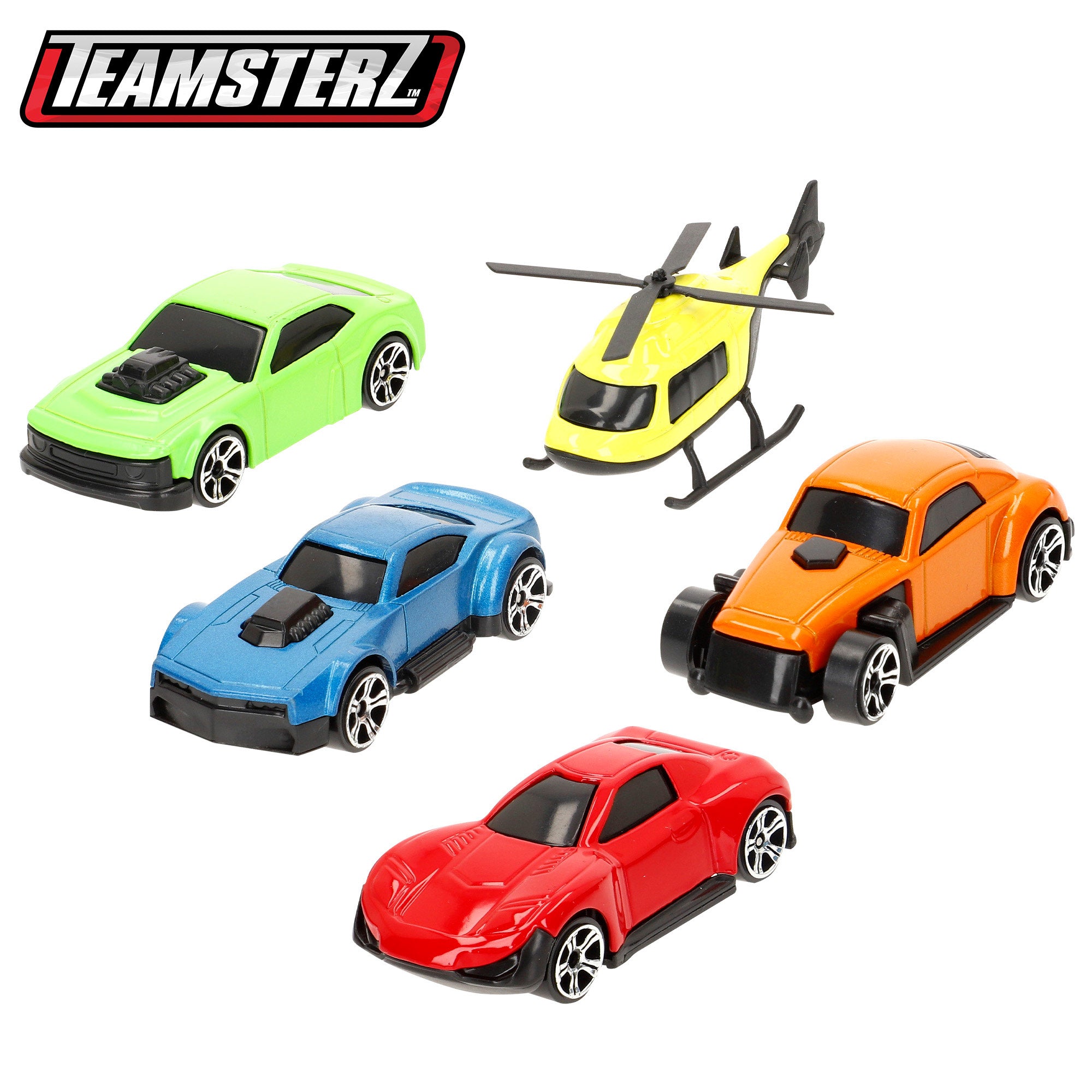 Estacionamento de 3 andares com helicóptero e carros de metal da Teamsterz.
