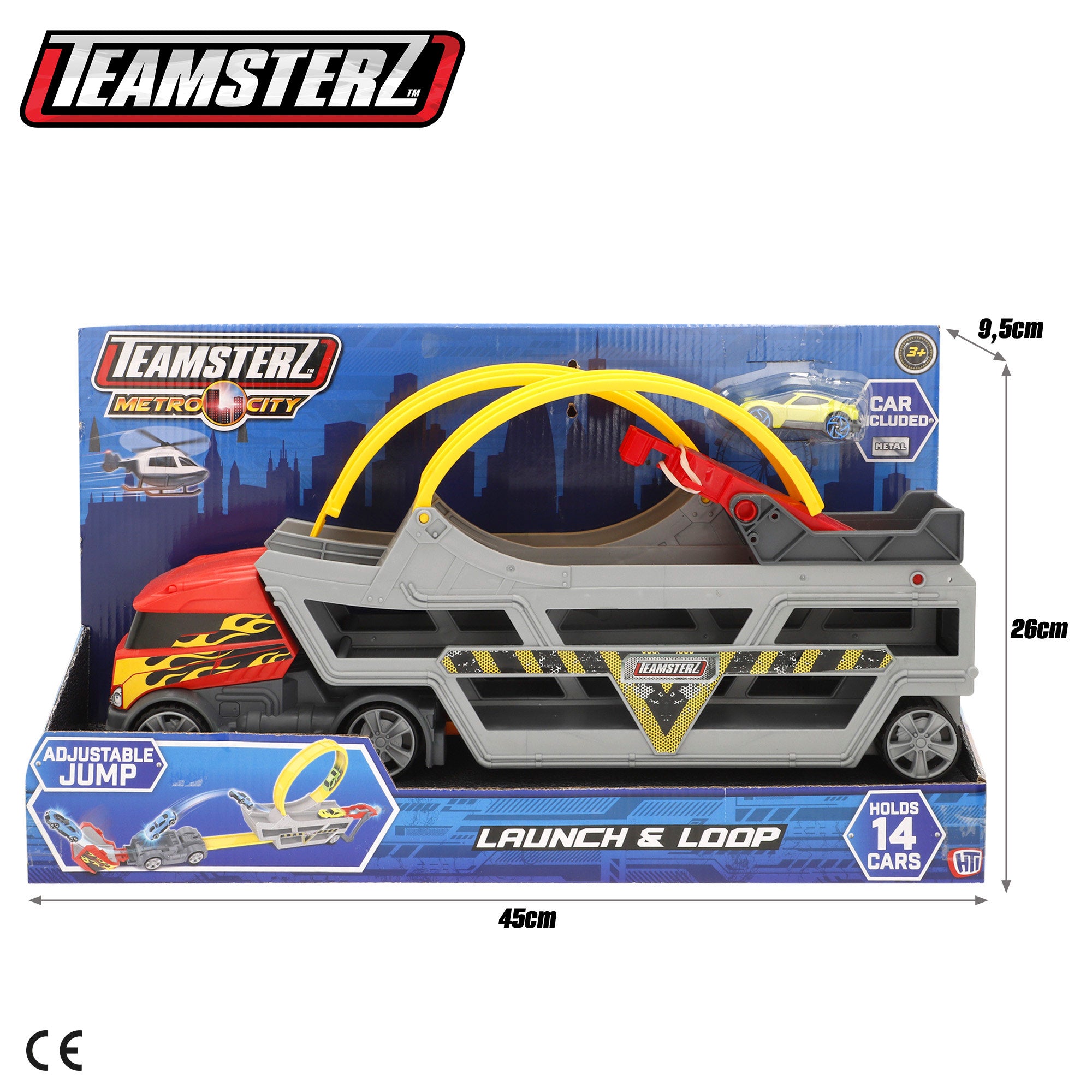 Camião lançador de carros Teamsterz com pista em loop e carro de metal