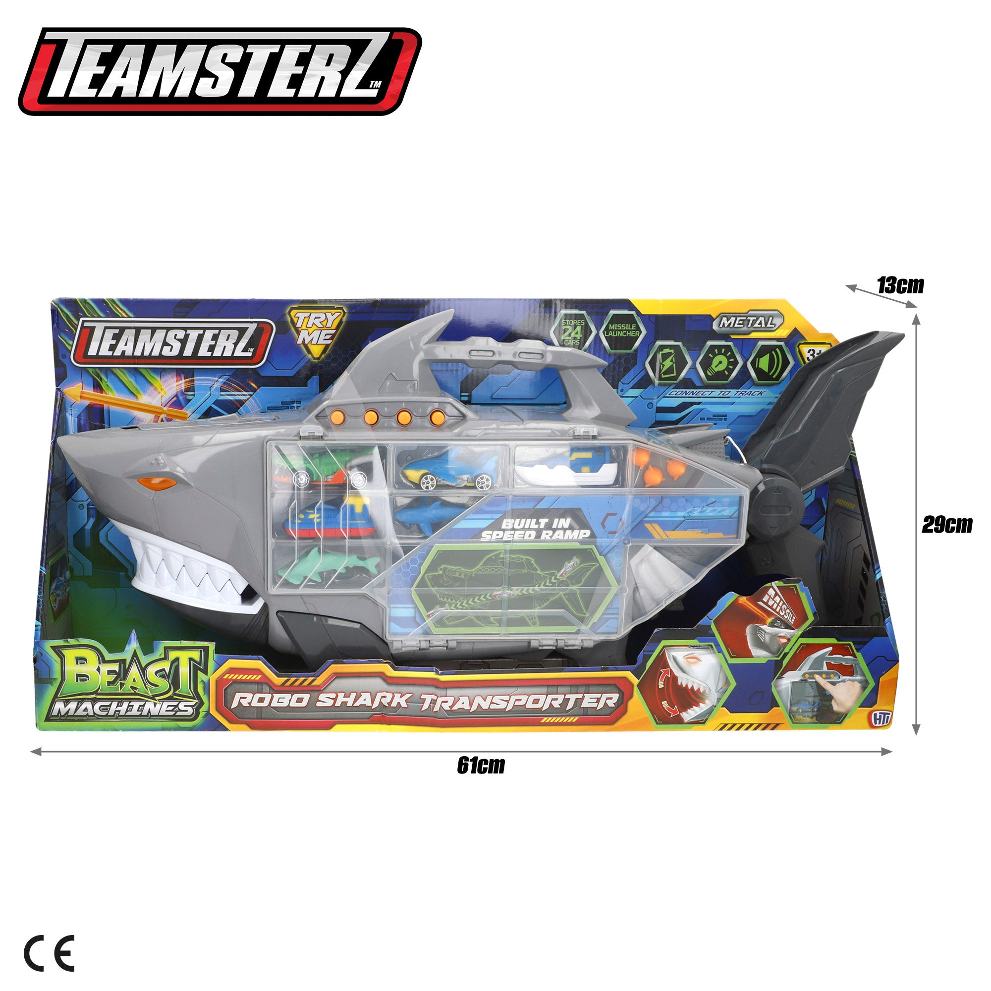 Estojo de transporte para automóvel Teamsterz Roboshark com rampa e lançador