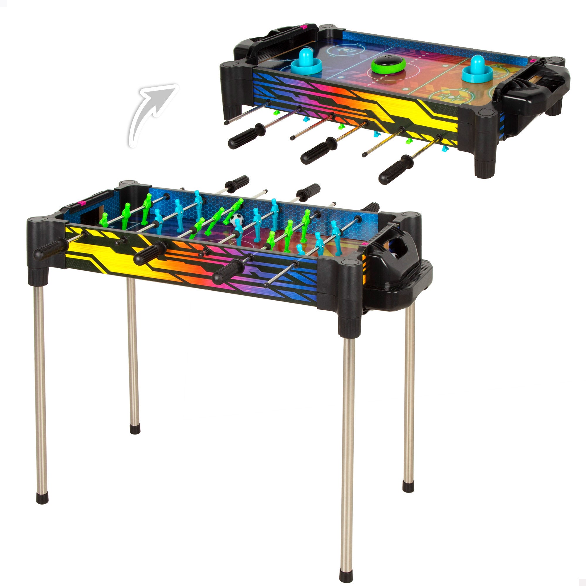 Mesa de Air Hockey e Matraquilhos Neon 2 em 1 da CB Games