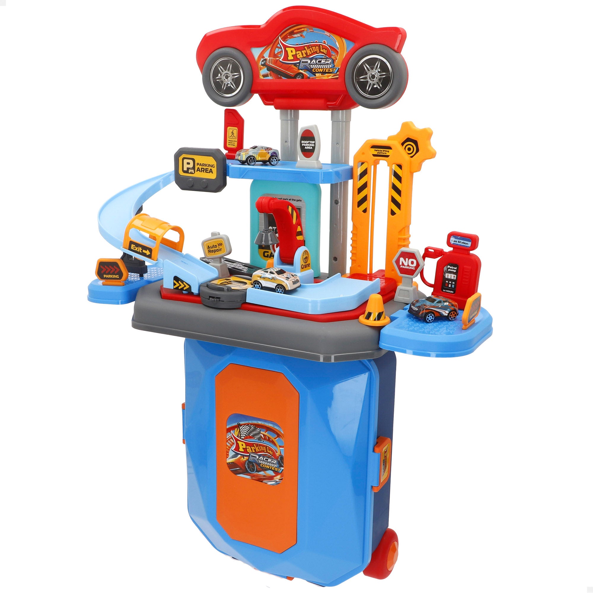 Estacionamento urbano 2 em 1 com 3 carrinhos de metal e estojo portátil (47 x 24 x 66 cm) Speed&amp; Go