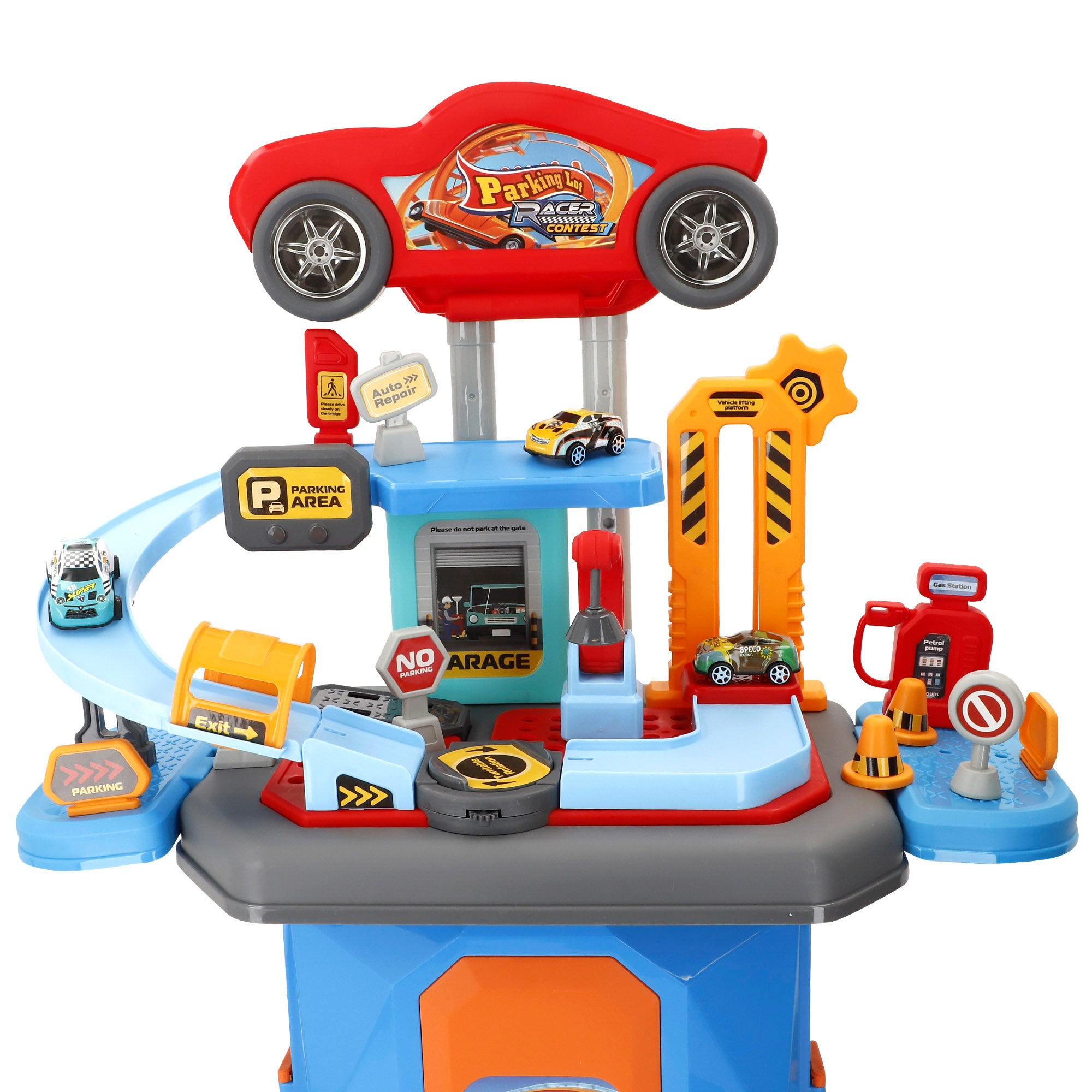 Estacionamento urbano 2 em 1 com 3 carrinhos de metal e estojo portátil (47 x 24 x 66 cm) Speed&amp; Go