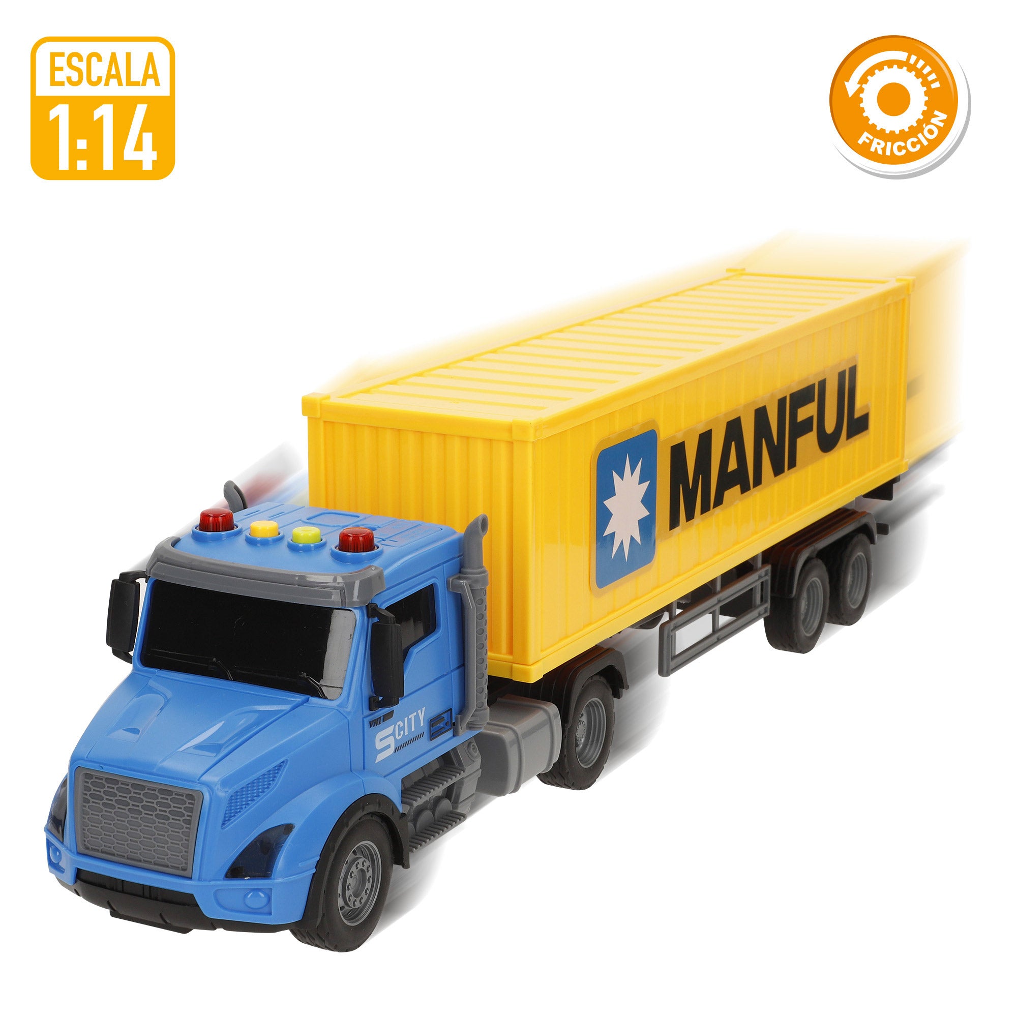 Camião de contentores Speed ​​​​&amp; Go com fricção, luz e som.