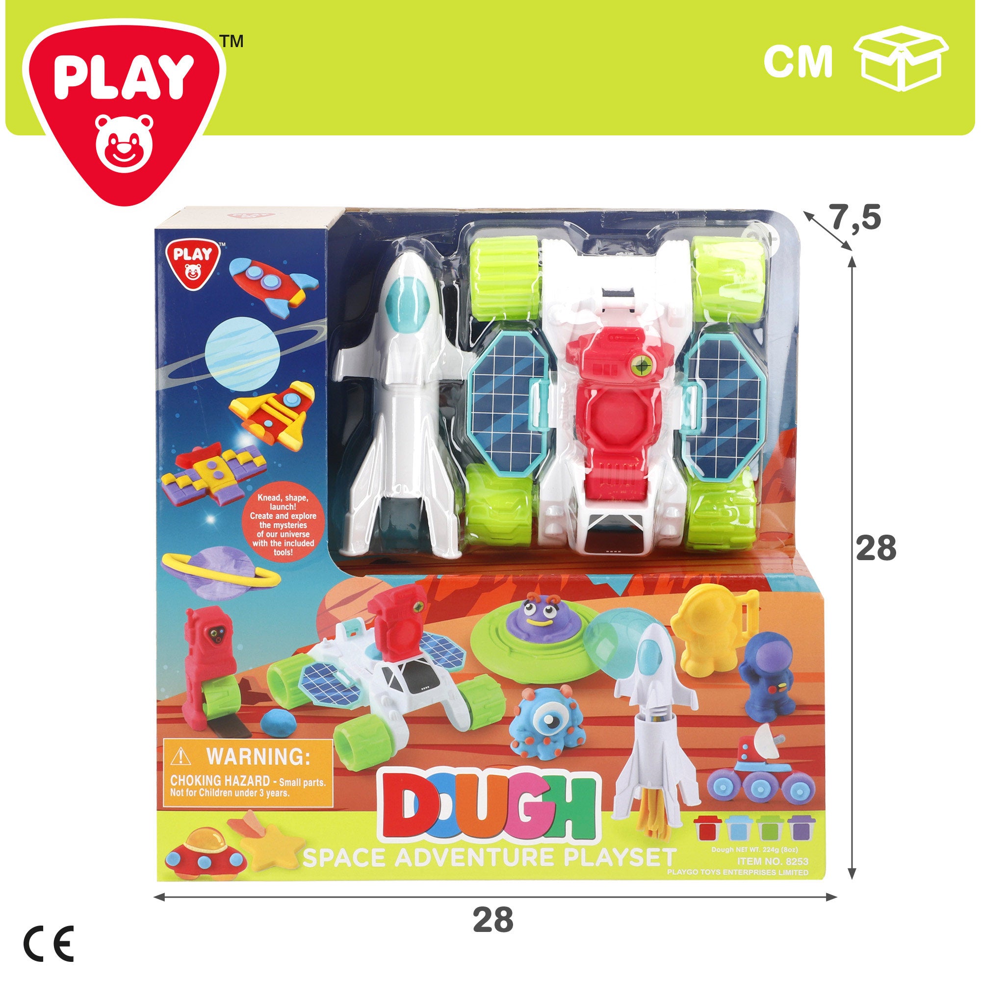 Conjunto de massa de modelar PLAY Space Adventure com moldes e acessórios.