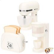 Conjunto de brinquedos PLAY com torradeira, liquidificador e cafeteira com luz e som.