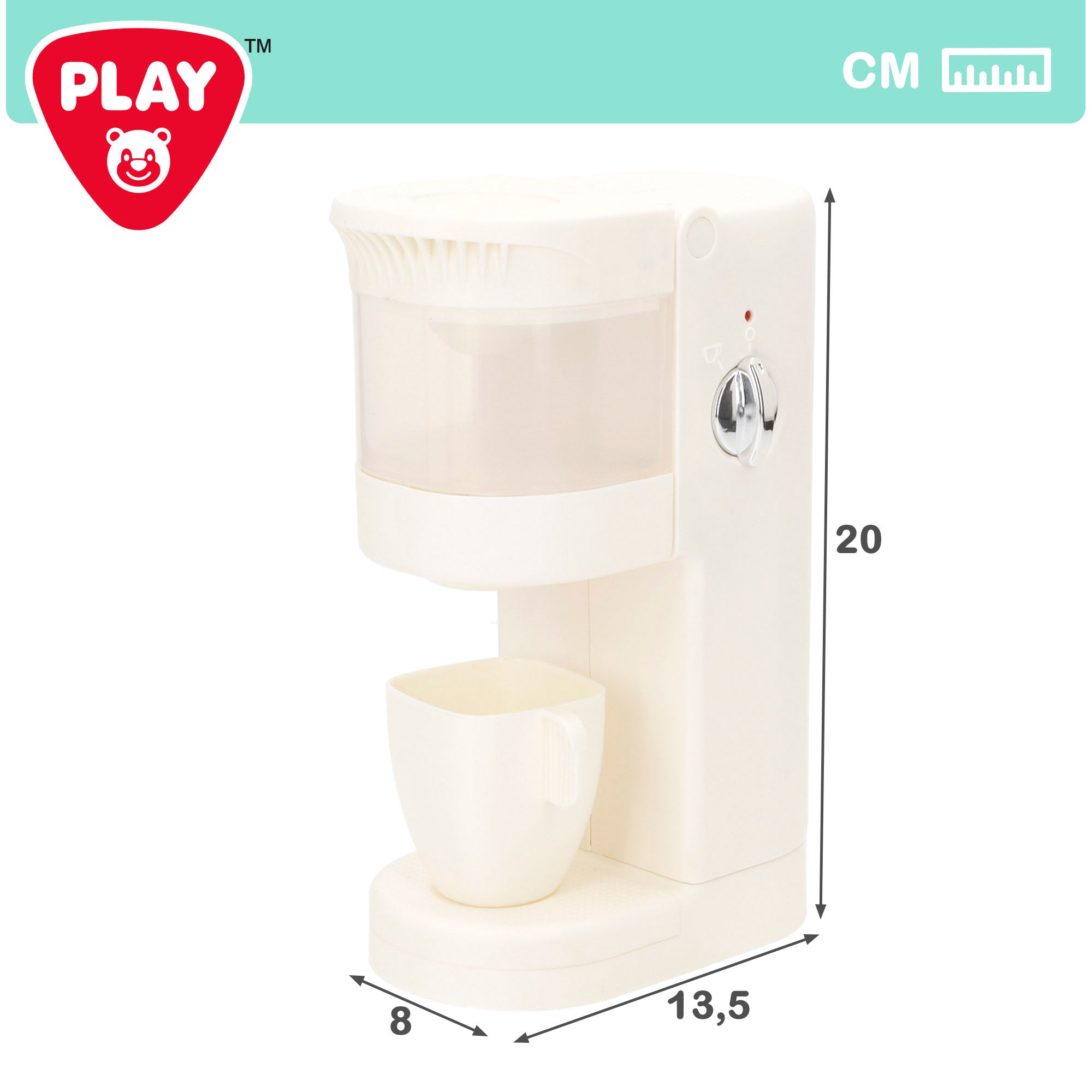 Conjunto de brinquedos PLAY com torradeira, liquidificador e cafeteira com luz e som.