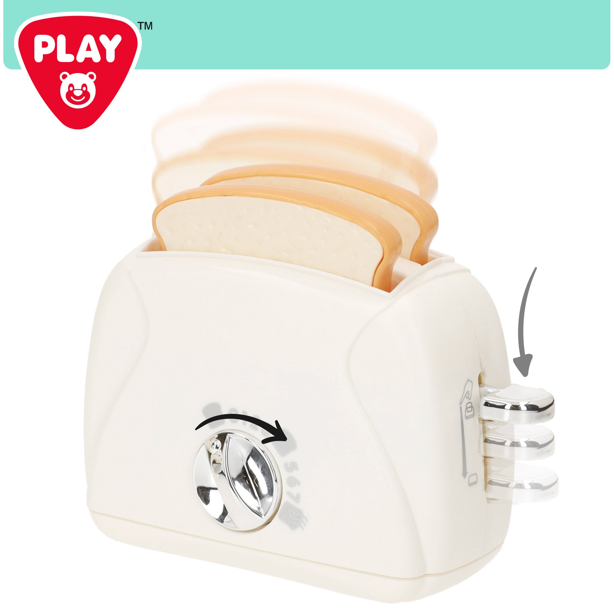 Conjunto de brinquedos PLAY com torradeira, liquidificador e cafeteira com luz e som.