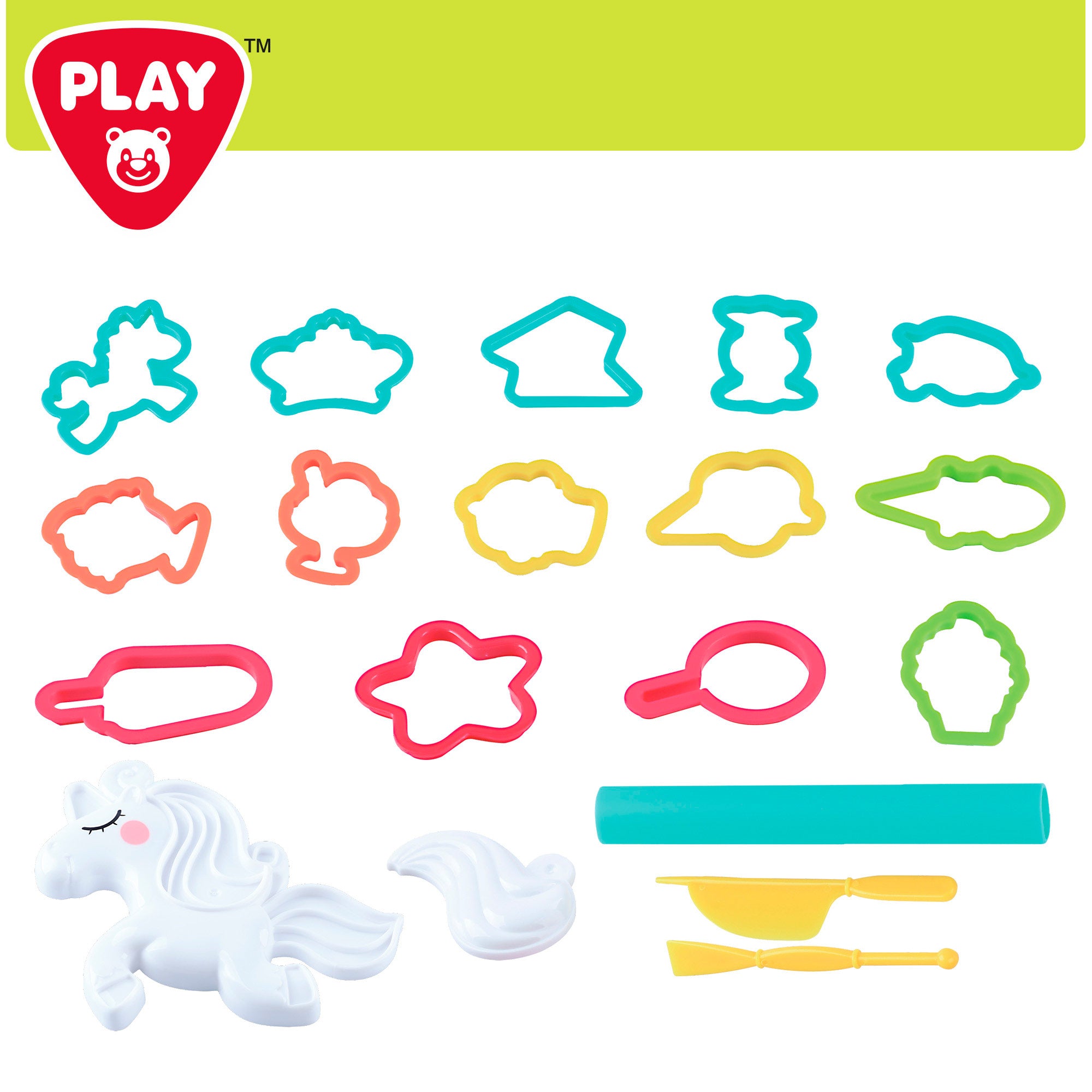Conjunto de plasticina de modelar Unicórnio PLAY com moldes e acessórios.