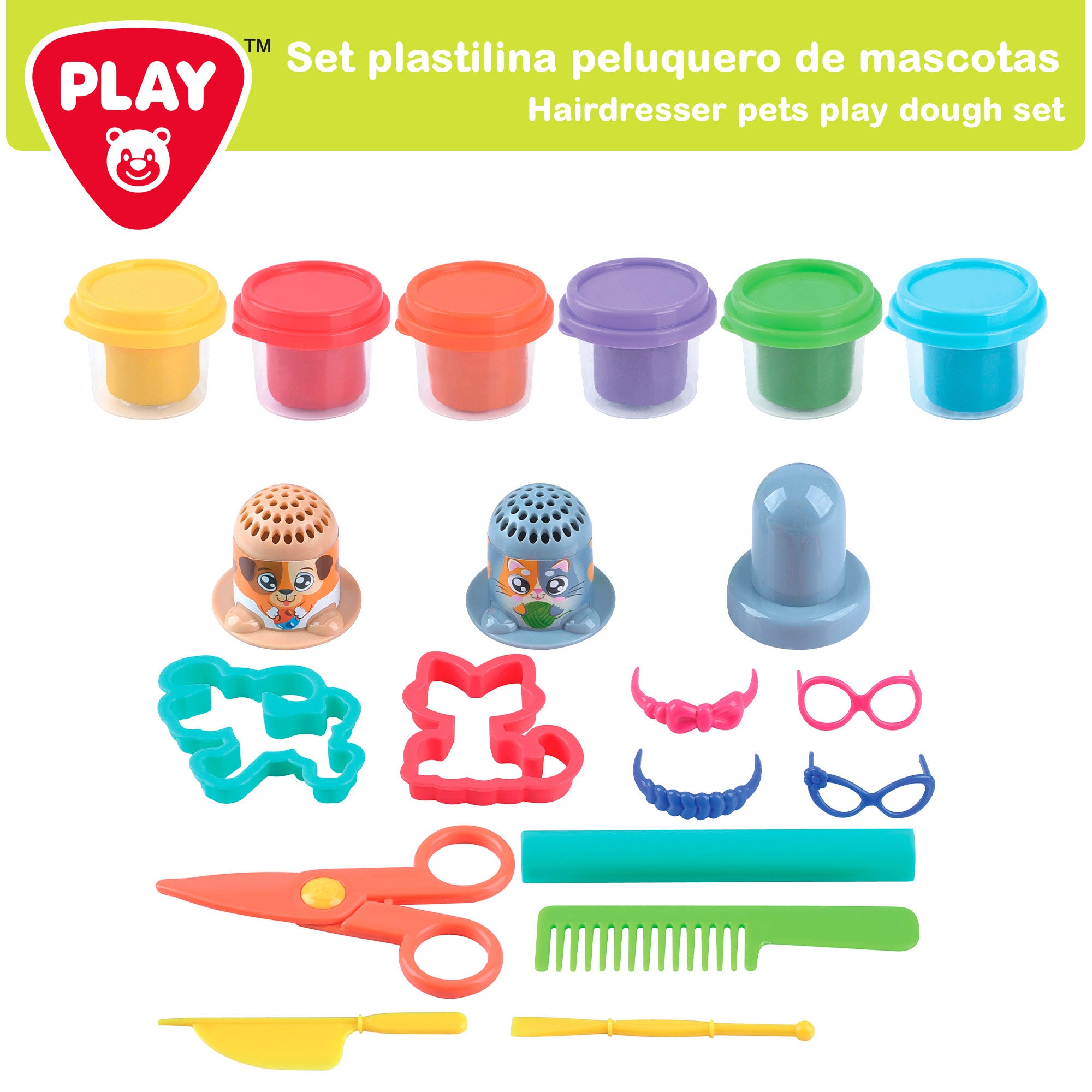 Conjunto de brinquedo para cuidar de animais de estimação PLAY com moldes e acessórios.