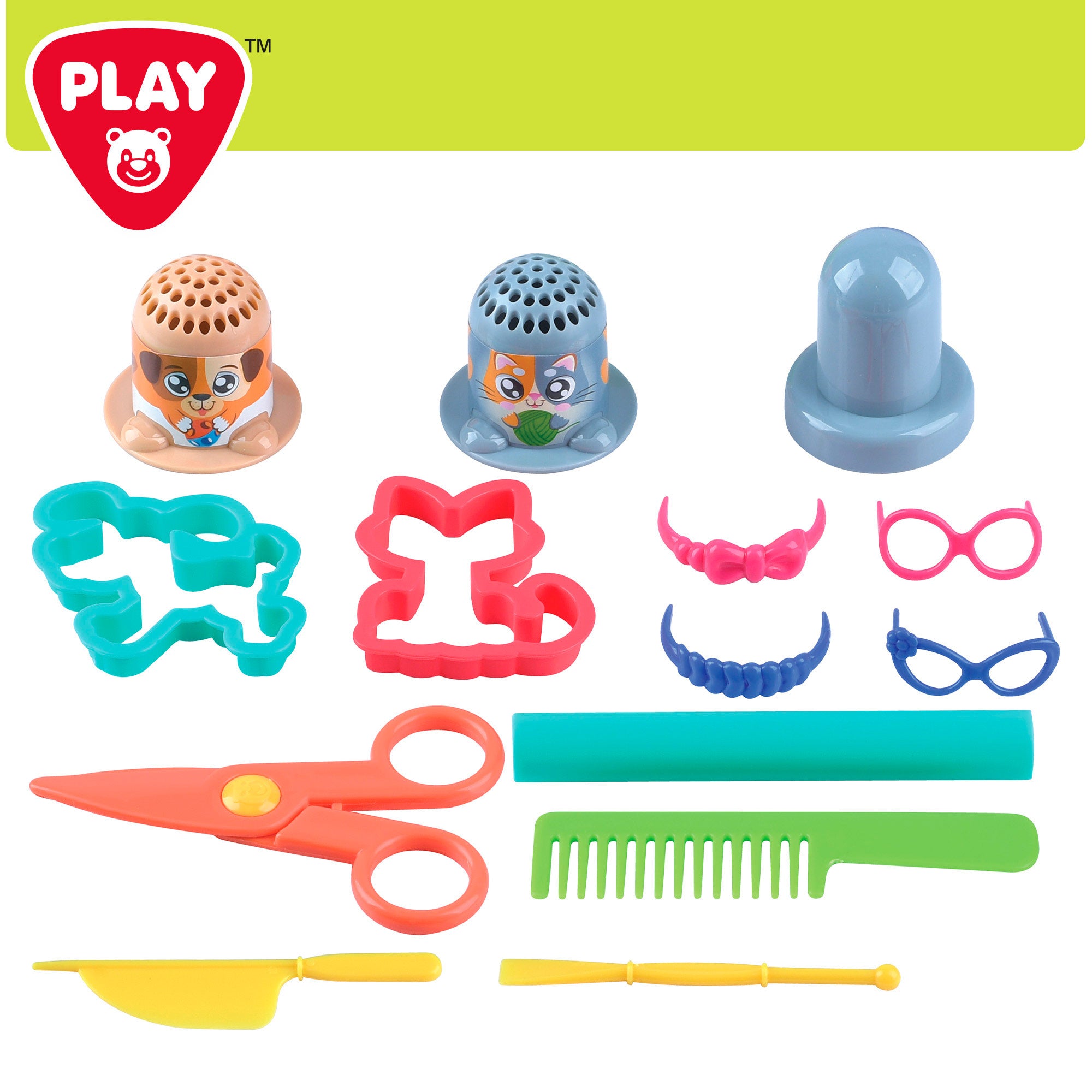 Conjunto de brinquedo para cuidar de animais de estimação PLAY com moldes e acessórios.