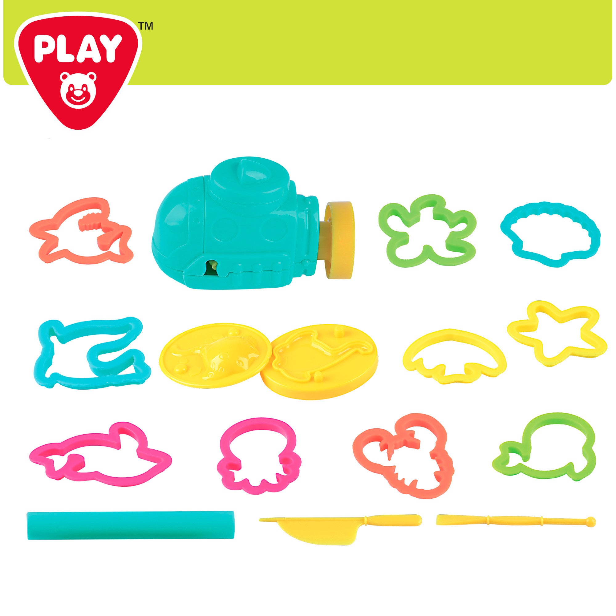 Conjunto de criaturas marinhas Play-Doh com moldes e acessórios.