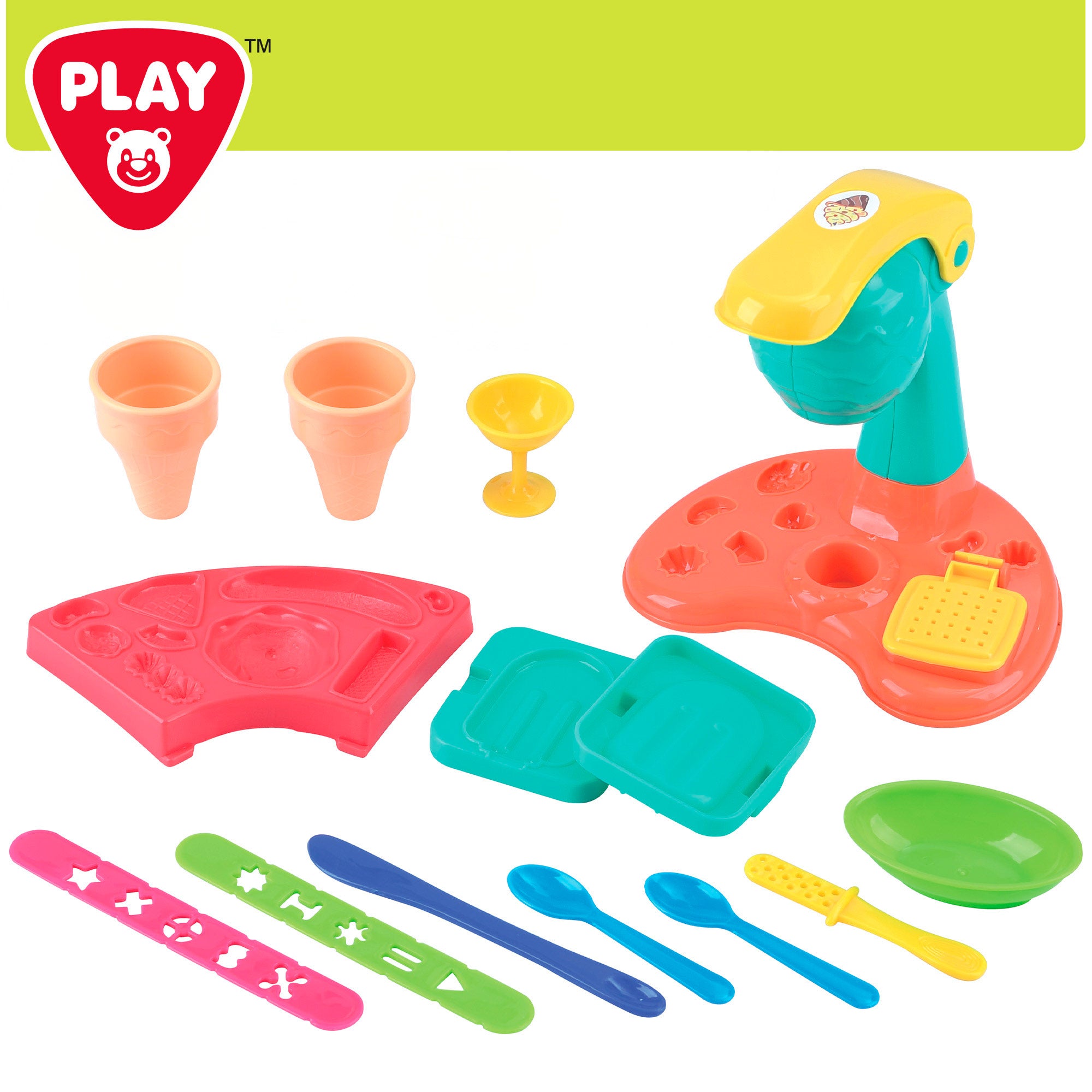 Conjunto de massa de modelar PLAY para fazer gelado, com moldes e acessórios.