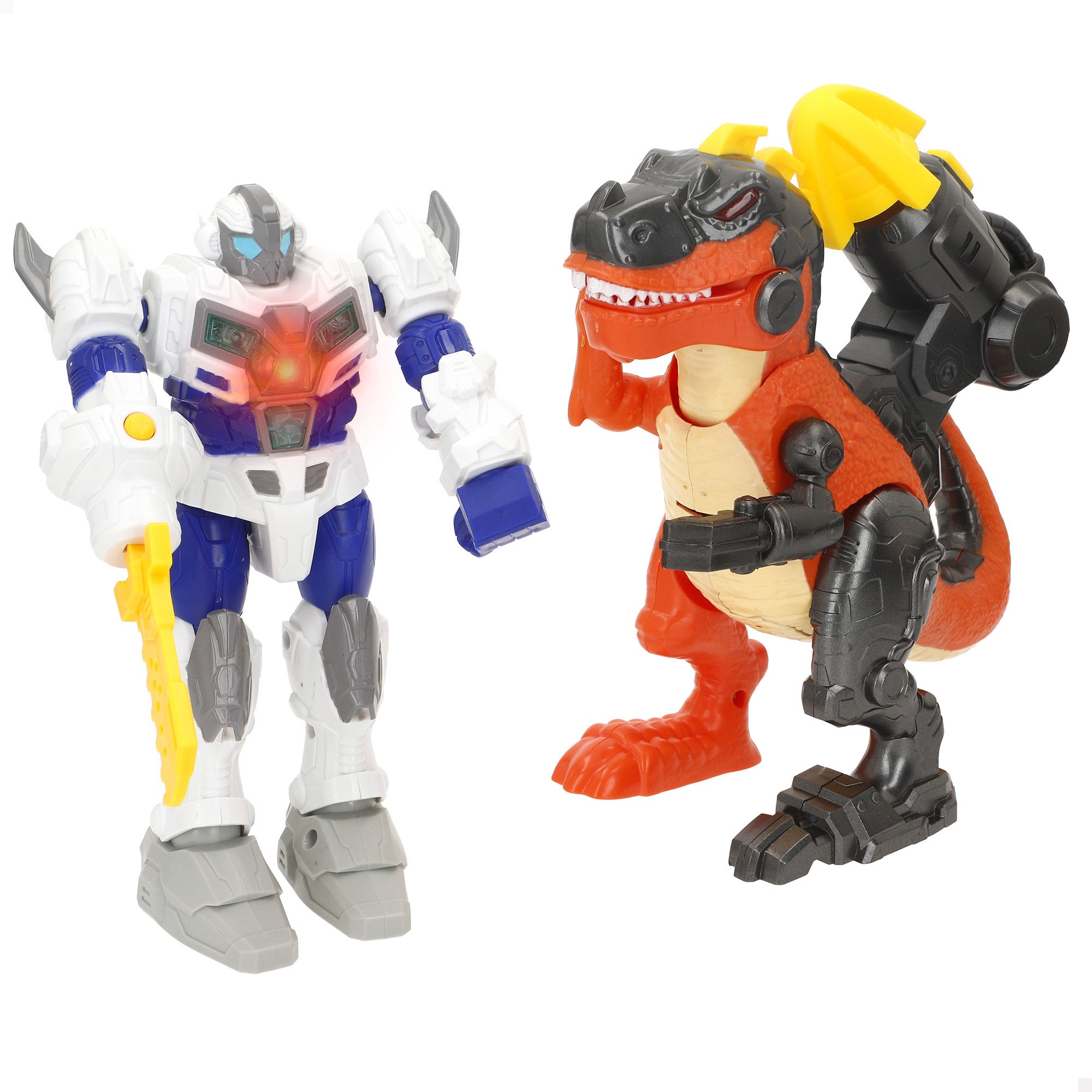 Conjunto de Brinquedos Warrior Tech: Robot vs. Dinossauro com Luz e Som (Cores Sortidas)