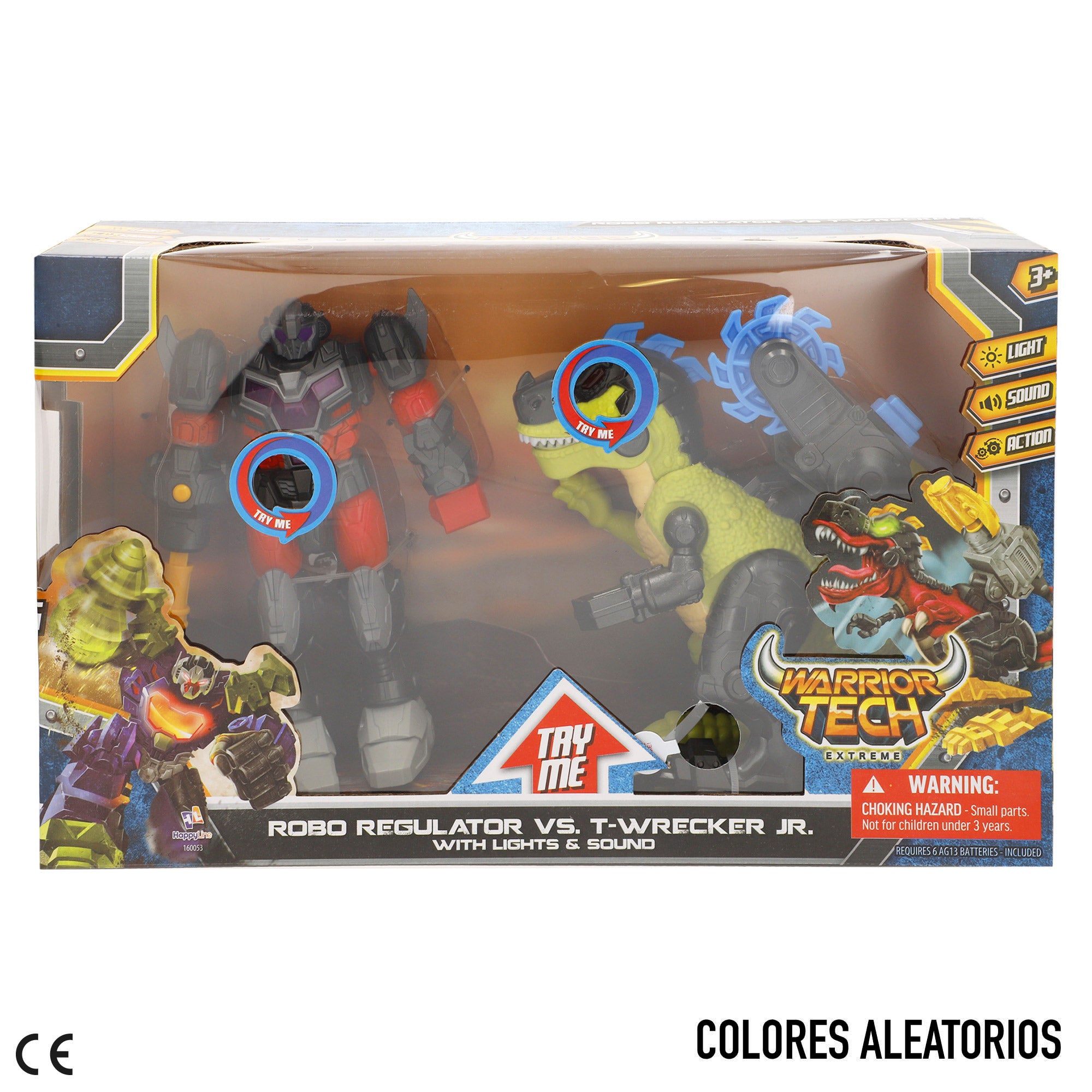 Conjunto de Brinquedos Warrior Tech: Robot vs. Dinossauro com Luz e Som (Cores Sortidas)