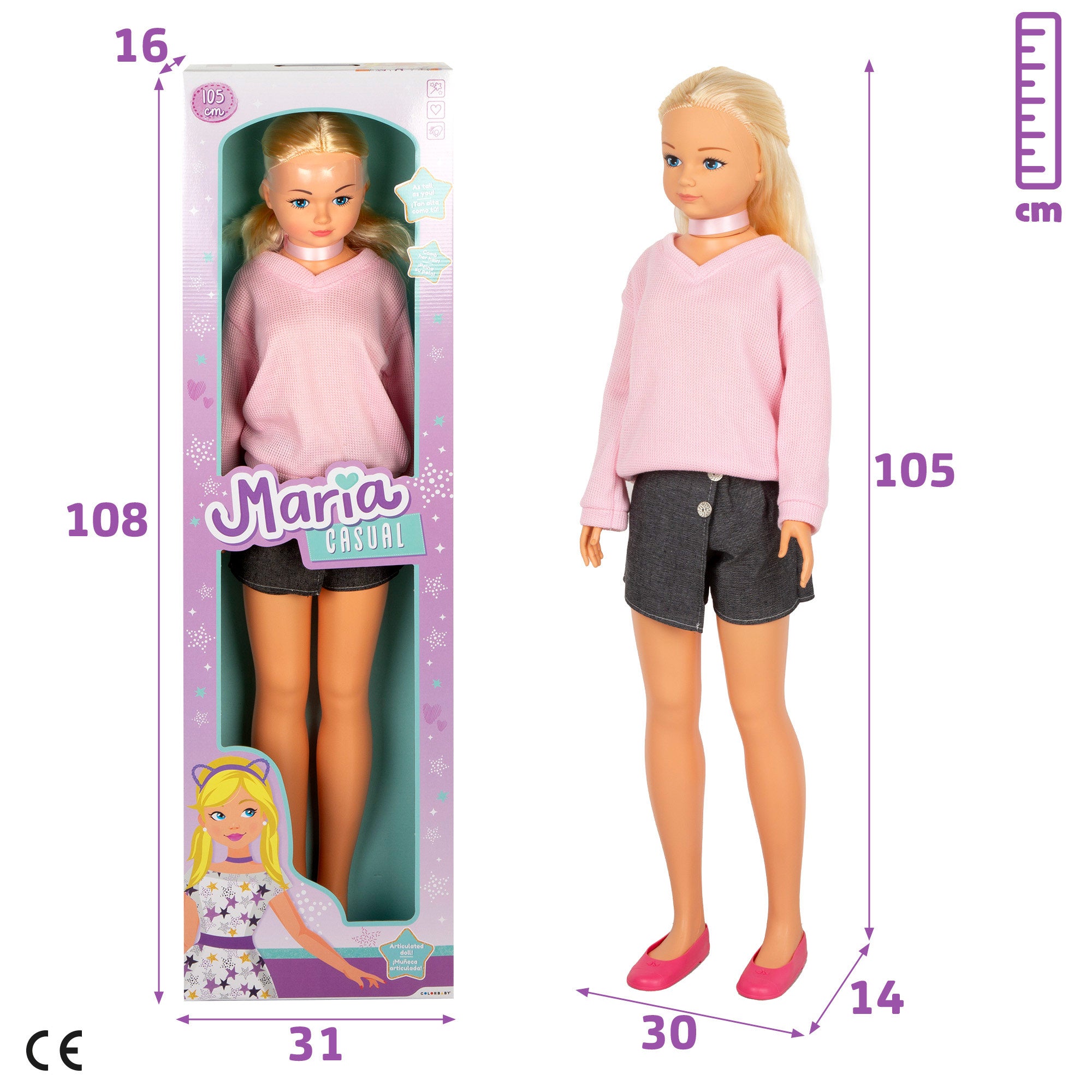 Boneca grande com saia, 105 cm, Maria Casual