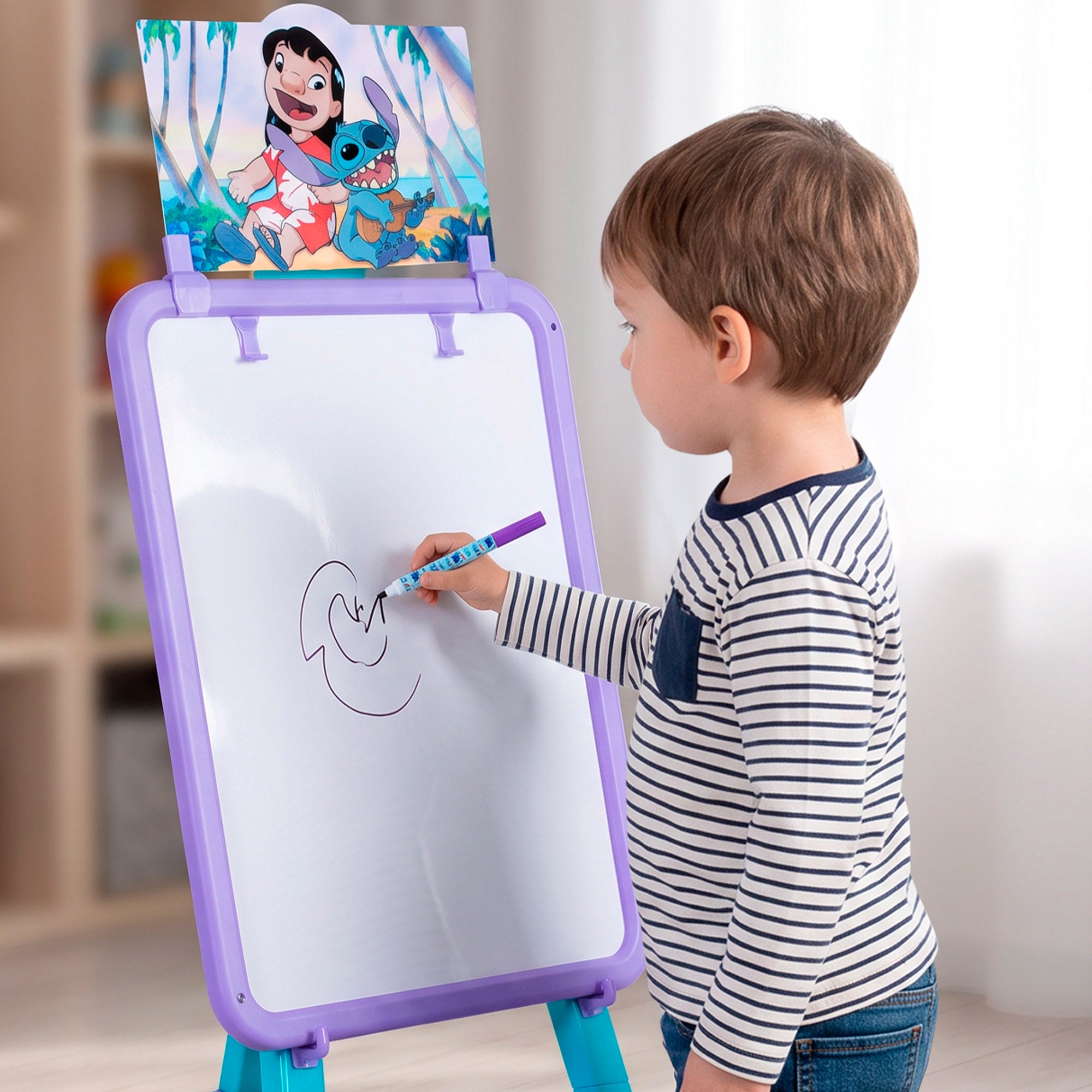 Quadro de escrever e desenhar Stitch 2 em 1 dupla face com cavalete + 3 anos