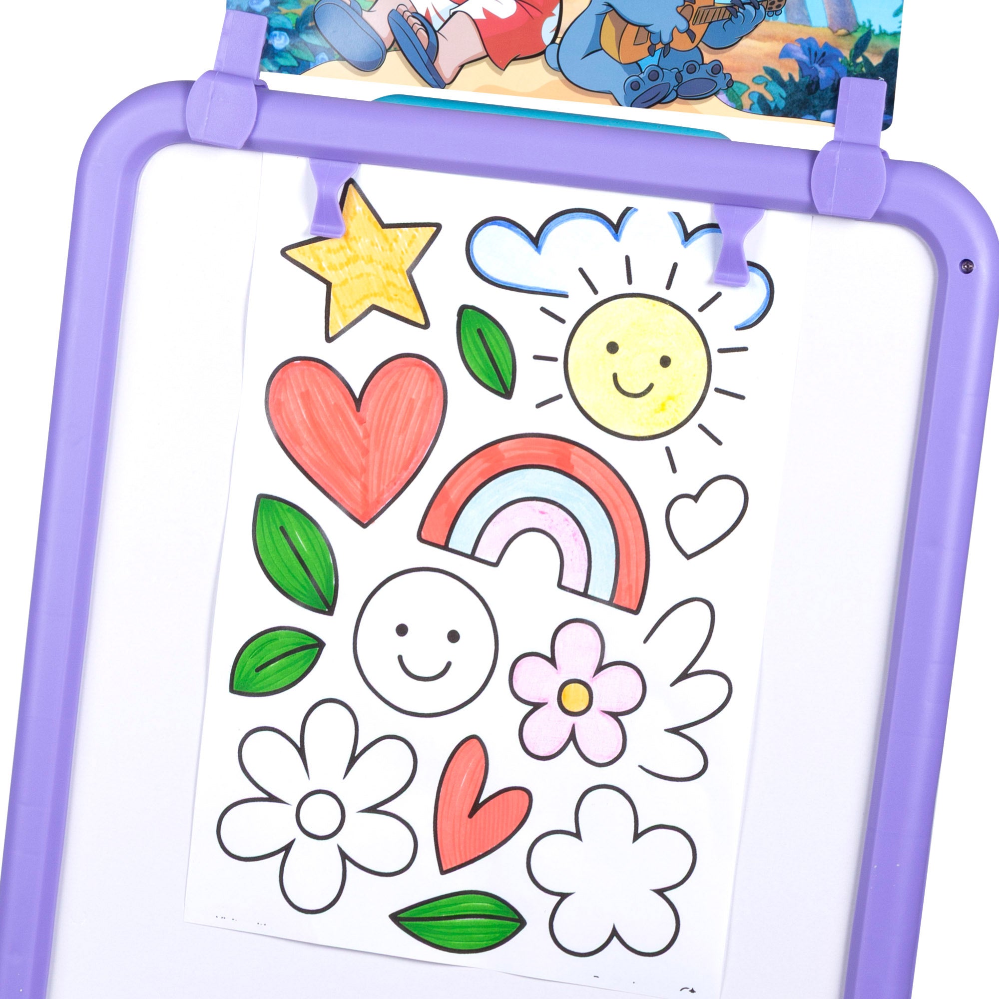 Quadro de escrever e desenhar Stitch 2 em 1 dupla face com cavalete + 3 anos