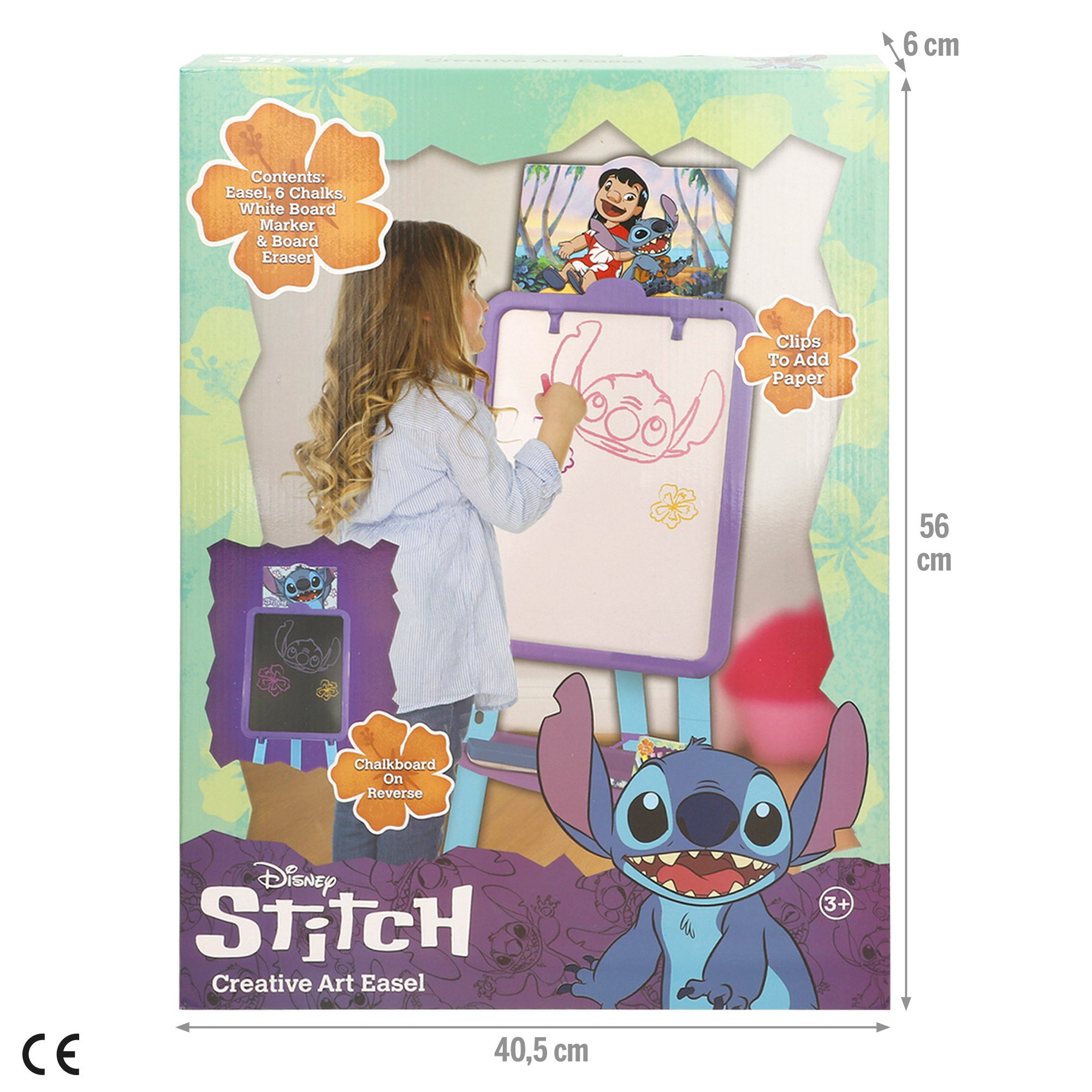 Quadro de escrever e desenhar Stitch 2 em 1 dupla face com cavalete + 3 anos