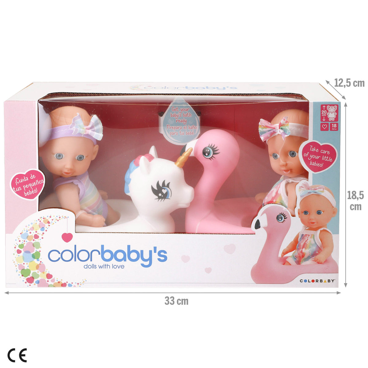 Conjunto de 2 bebés de 20 cm com enchimentos Colorbaby's