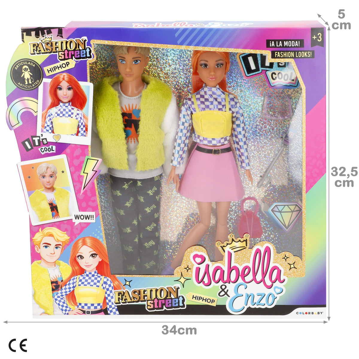 Conjunto de 2 bonecos articulados de 30 cm com acessórios Isabella & Enzo