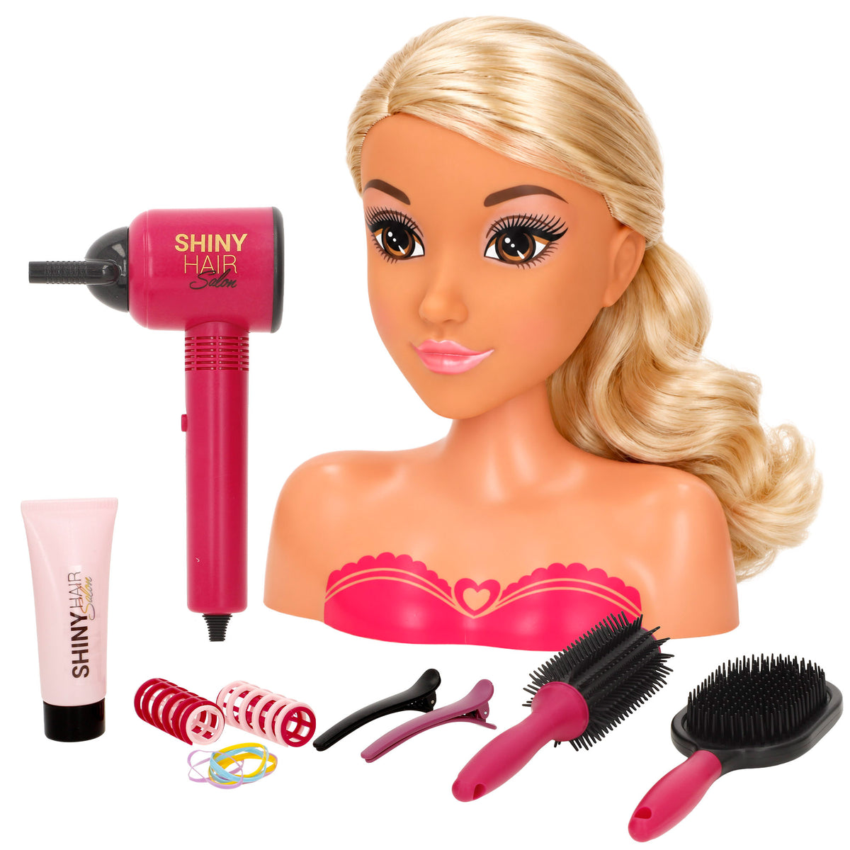 Busto de boneca com acessórios de cabeleireiro Isabella