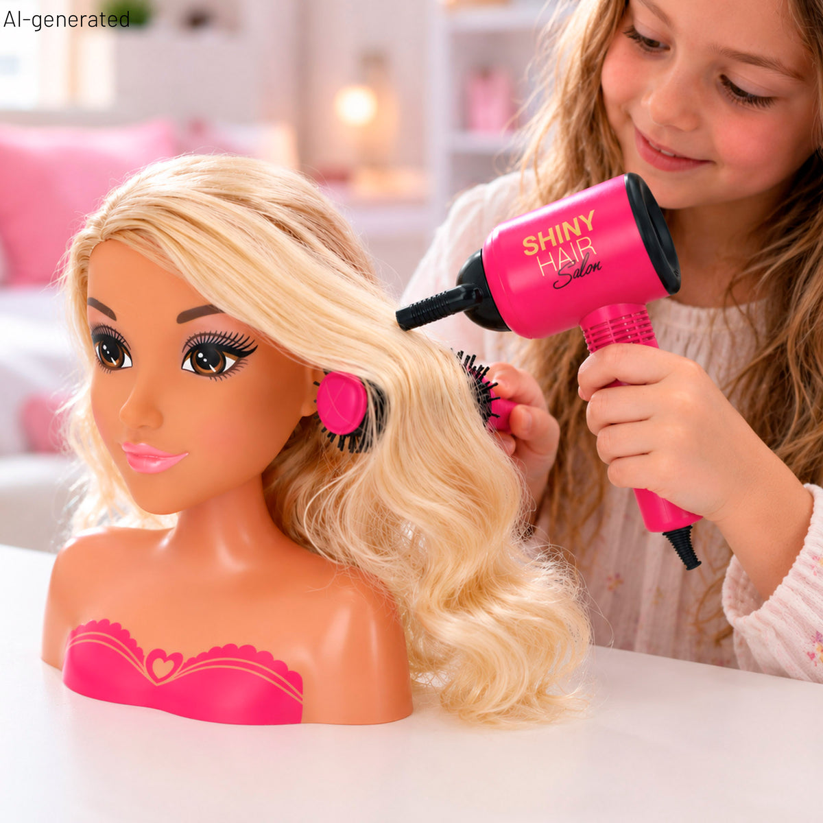Busto de boneca com acessórios de cabeleireiro Isabella