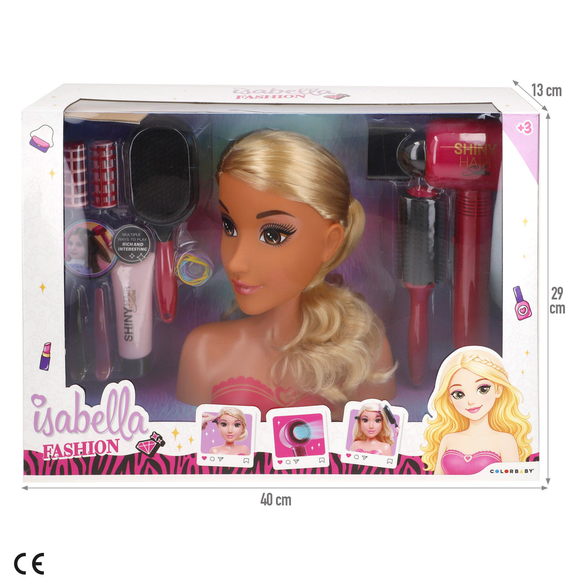 Busto de boneca com acessórios de cabeleireiro Isabella