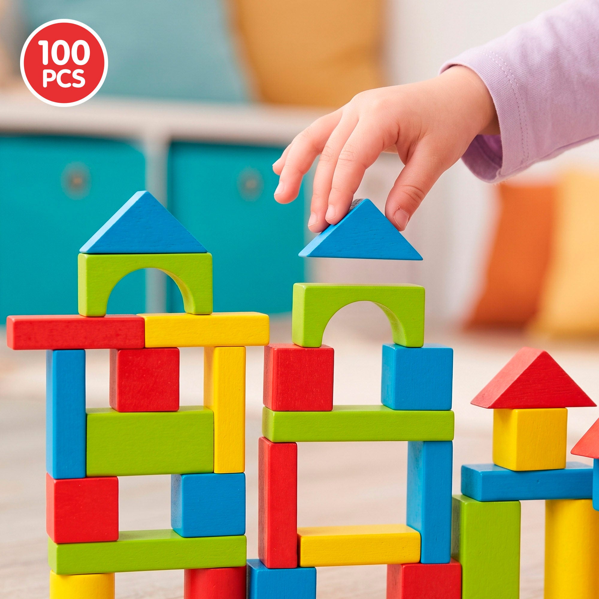 WOOMAX Cubo 100 blocos madeira +18 meses