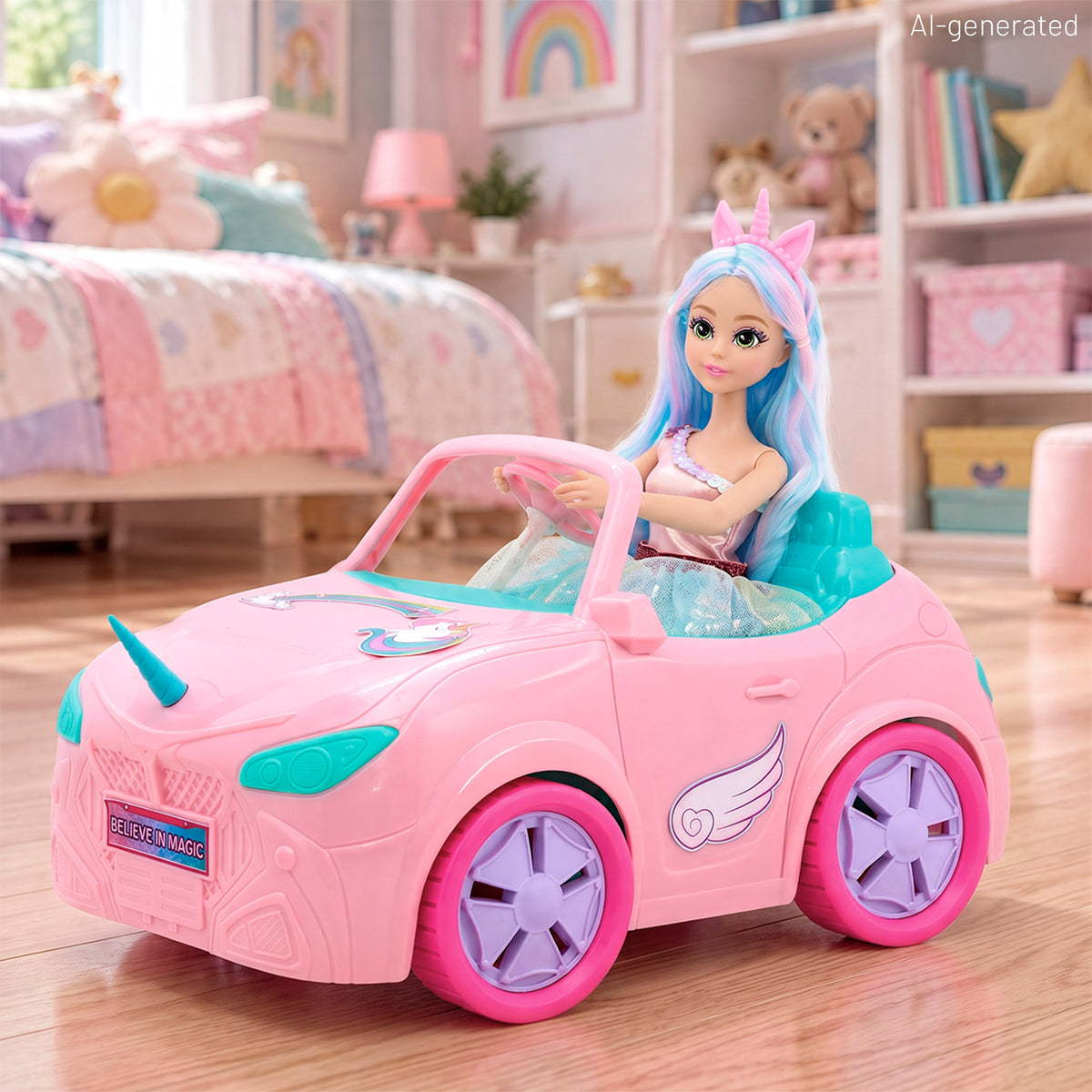 Boneca princesa unicórnio com carro + 3 anos Dreameez