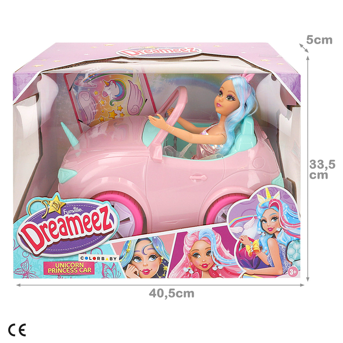 Boneca princesa unicórnio com carro + 3 anos Dreameez