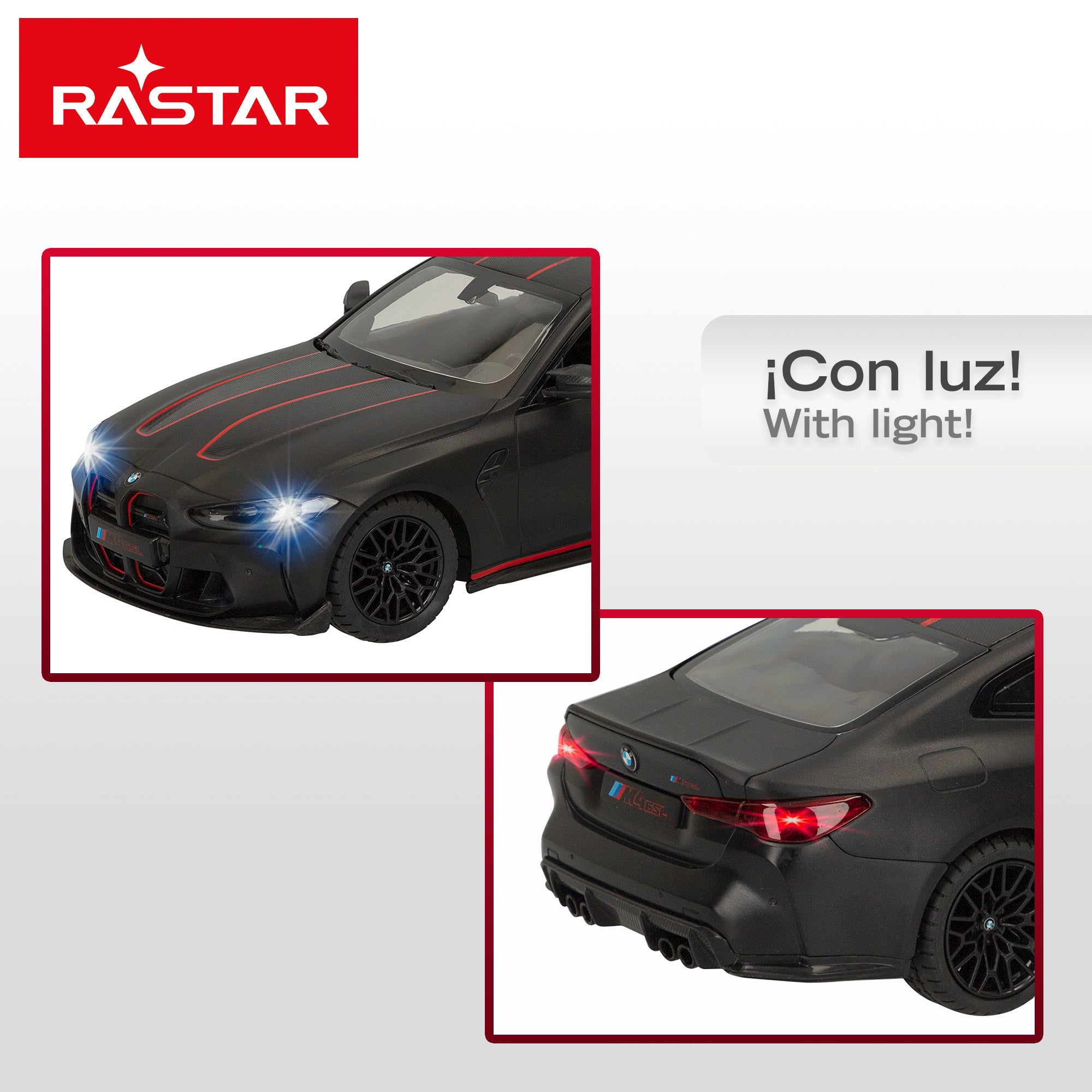 RASTAR BMW M4 CSL 1:16 com comando e luzes.