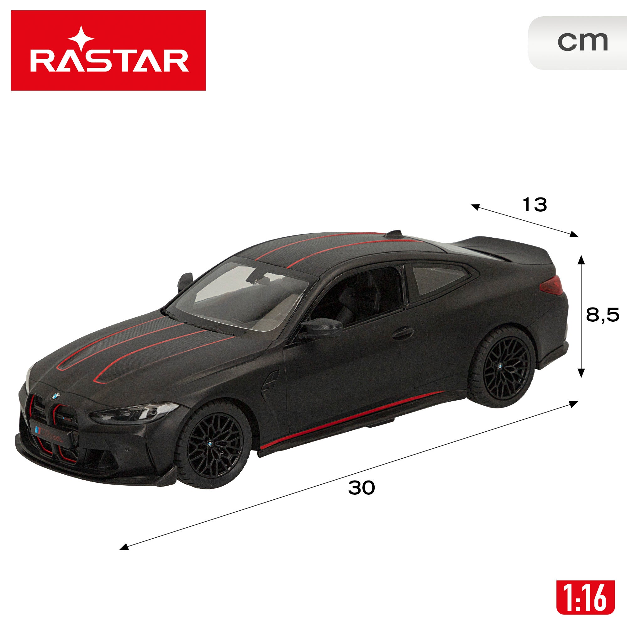 RASTAR BMW M4 CSL 1:16 com comando e luzes.