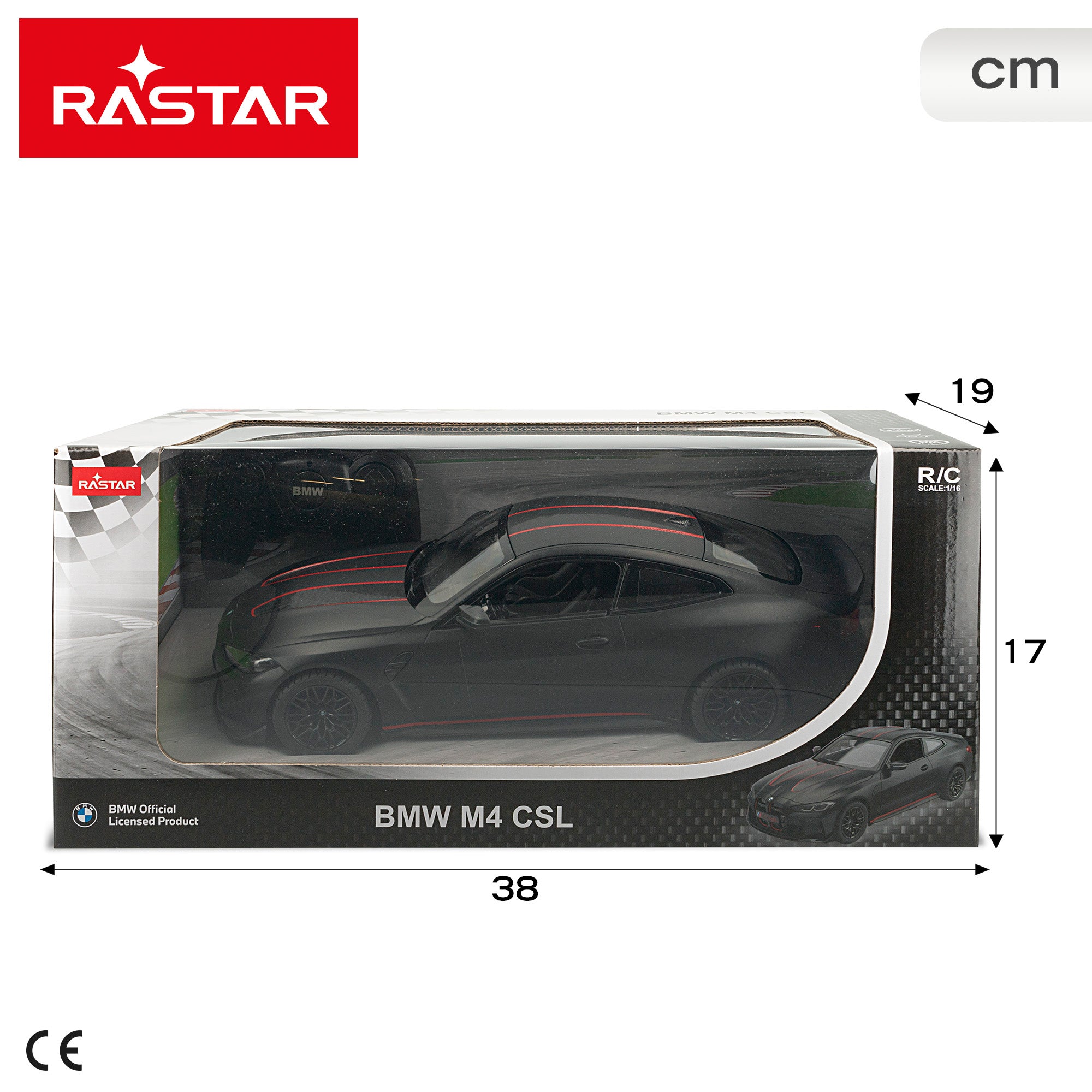 RASTAR BMW M4 CSL 1:16 com comando e luzes.