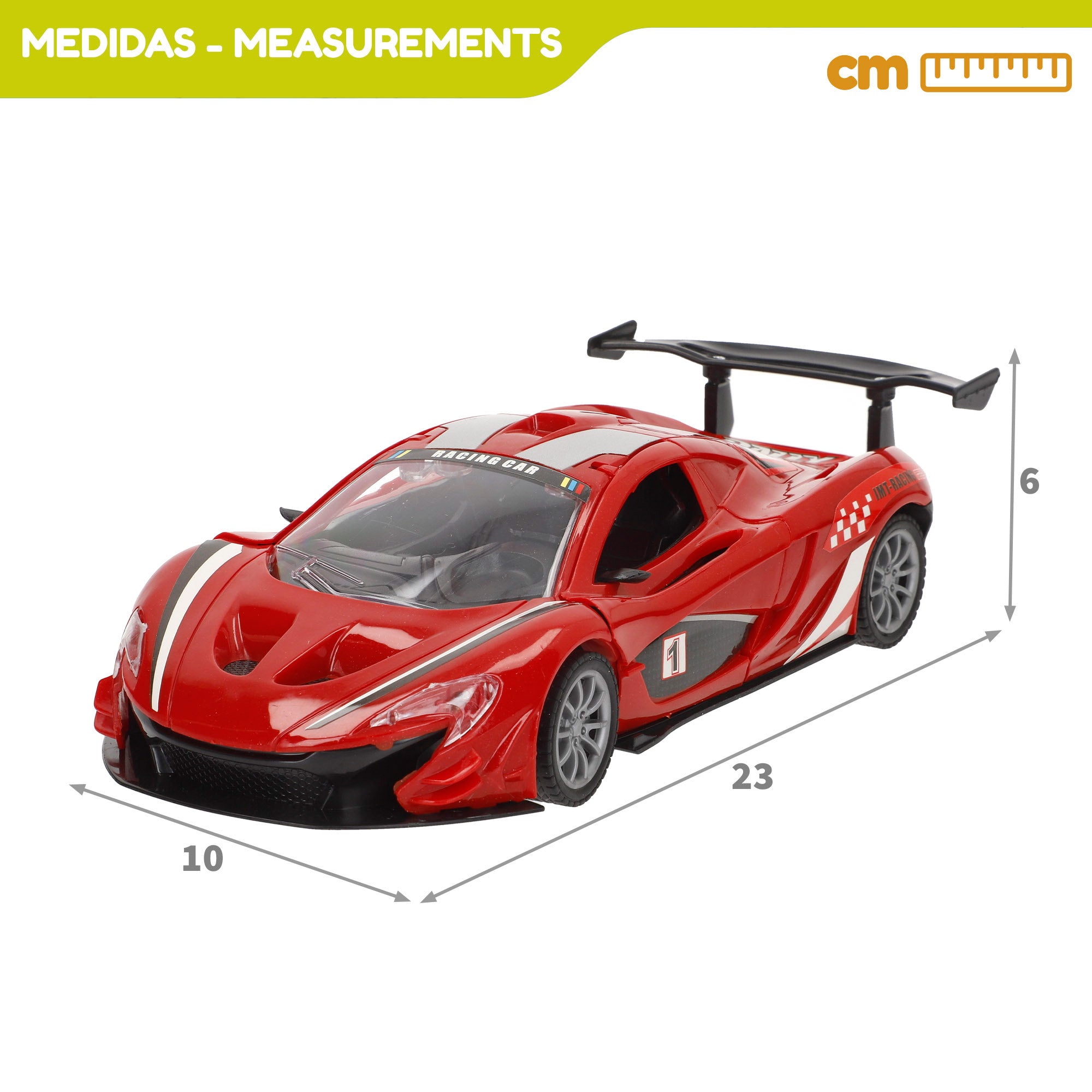 Carro de corrida com comando e luzes, escala 1:18, velocidade e ação!