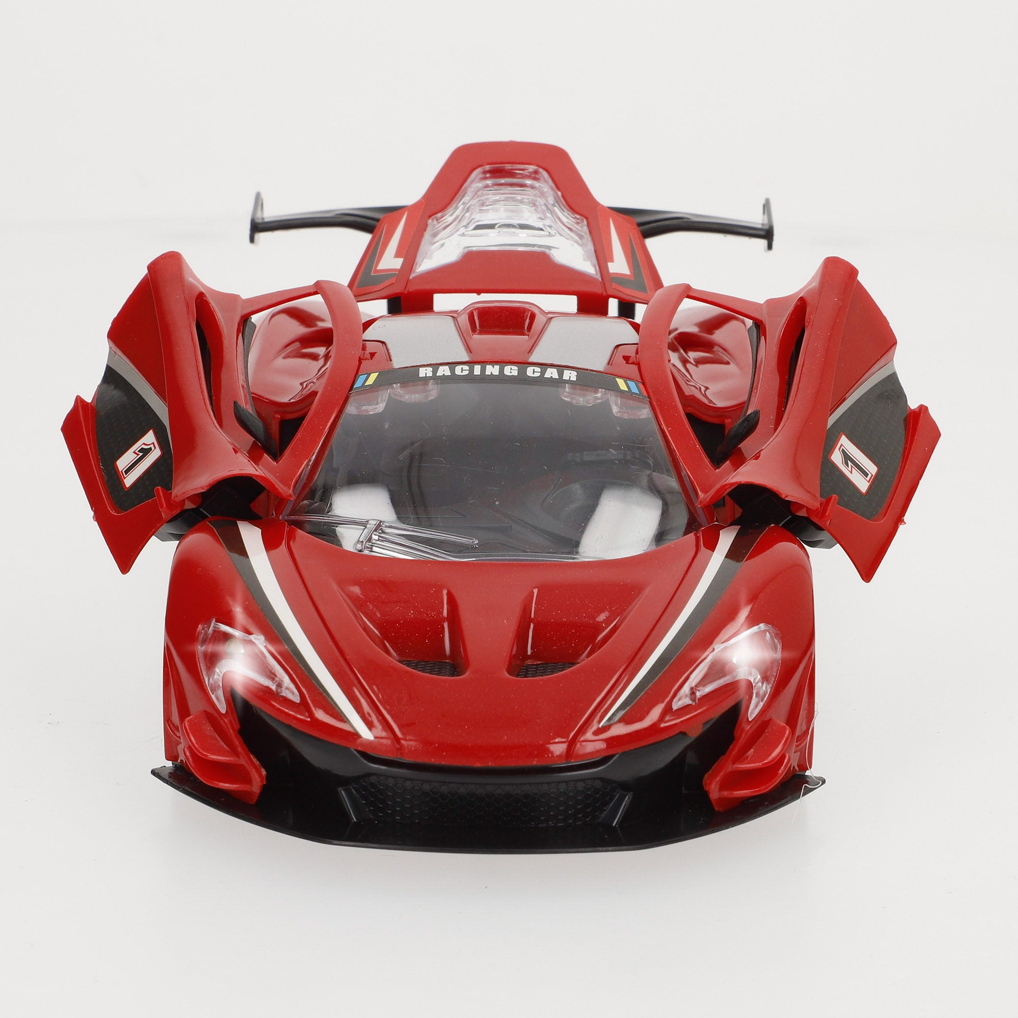 Carro de corrida com comando e luzes, escala 1:18, velocidade e ação!