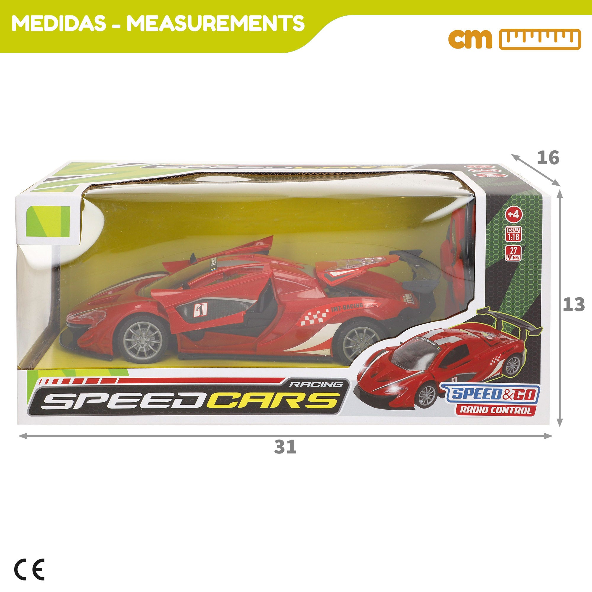 Carro de corrida com comando e luzes, escala 1:18, velocidade e ação!