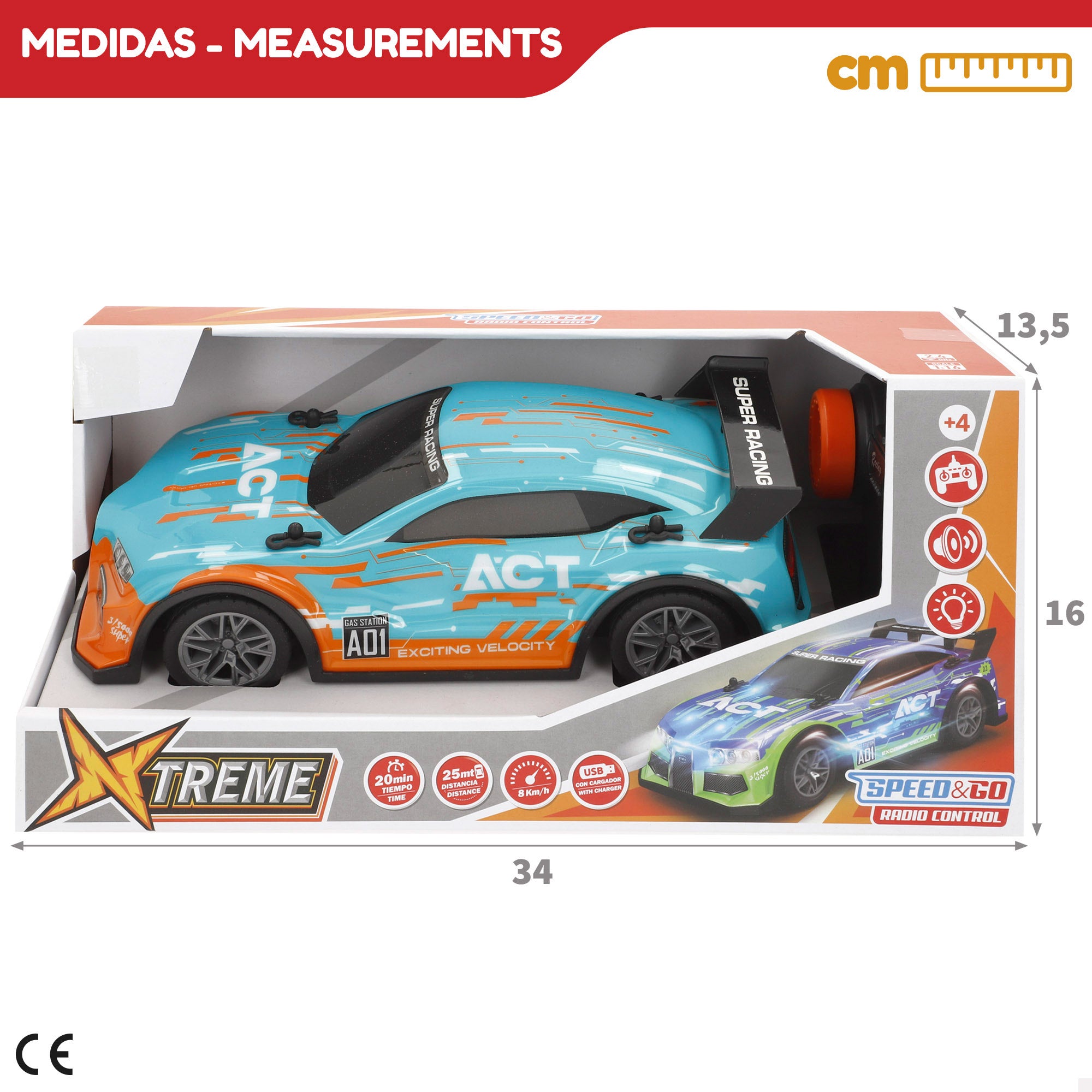 Carro de rádio controlo Speed ​​​​&amp; Go à escala 1:16 com luzes e sons.