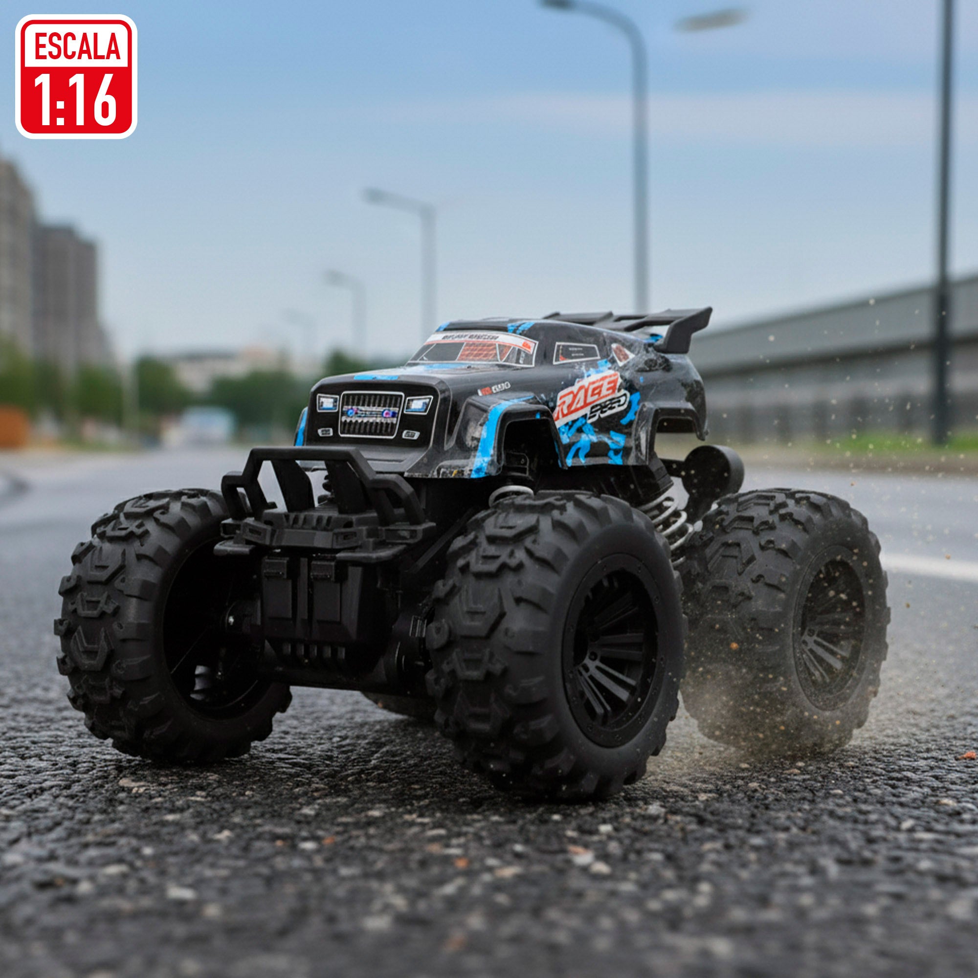 Veículo todo-o-terreno controlado remotamente com rodas grandes de alta aderência, escala 1:16 Speed&amp; Go