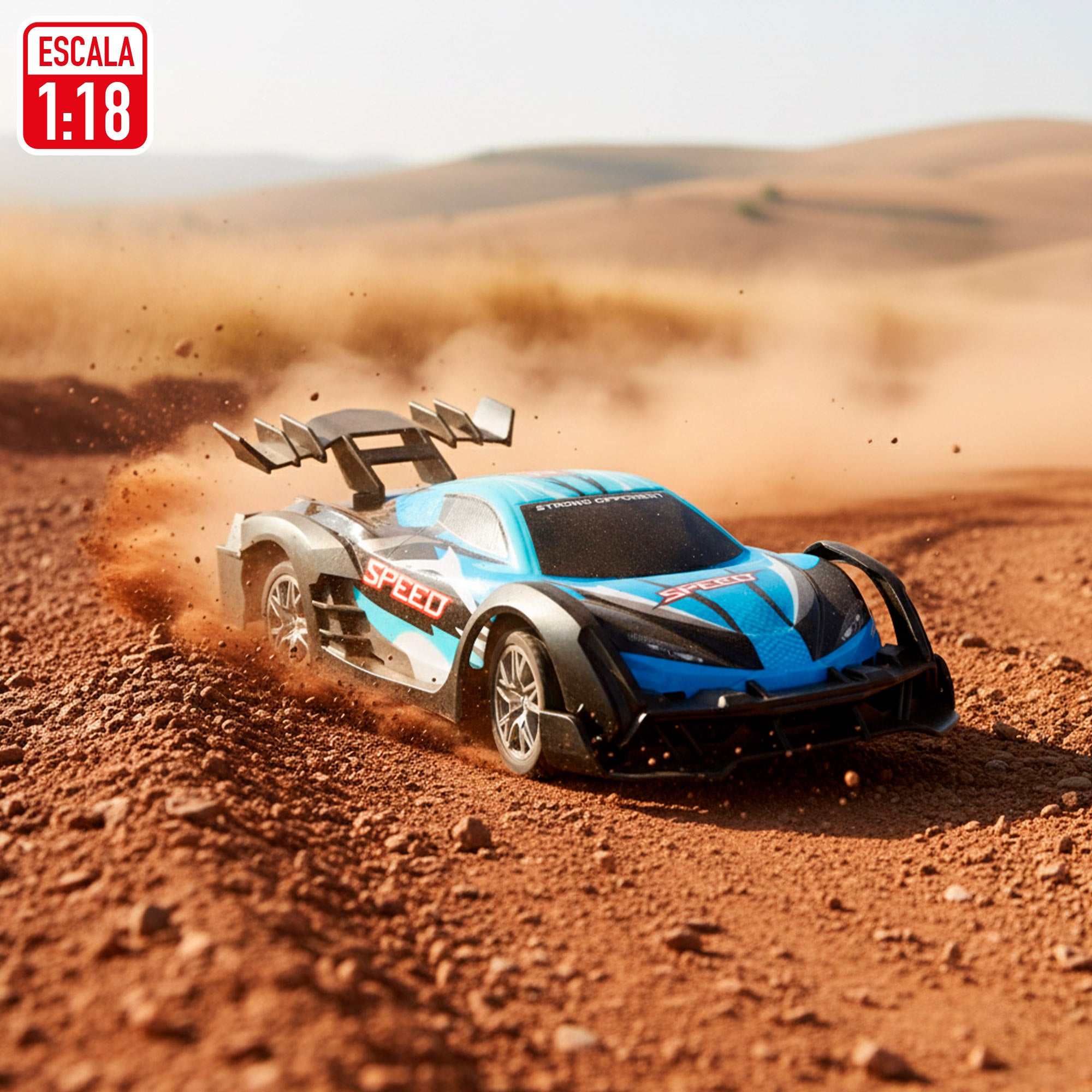 Speed&amp; Go, carro desportivo azul à escala 1:18 com comando à distância.