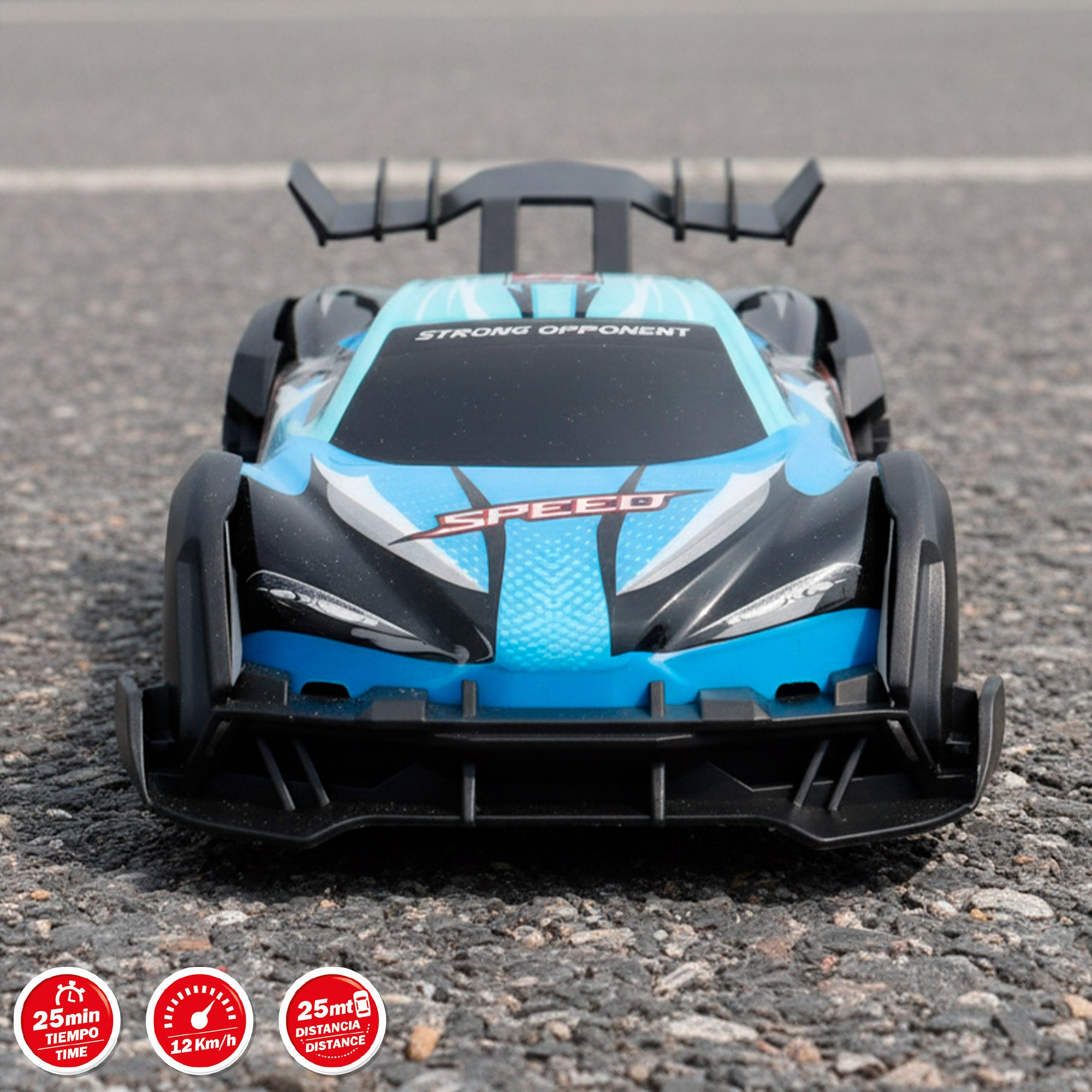 Speed&amp; Go, carro desportivo azul à escala 1:18 com comando à distância.